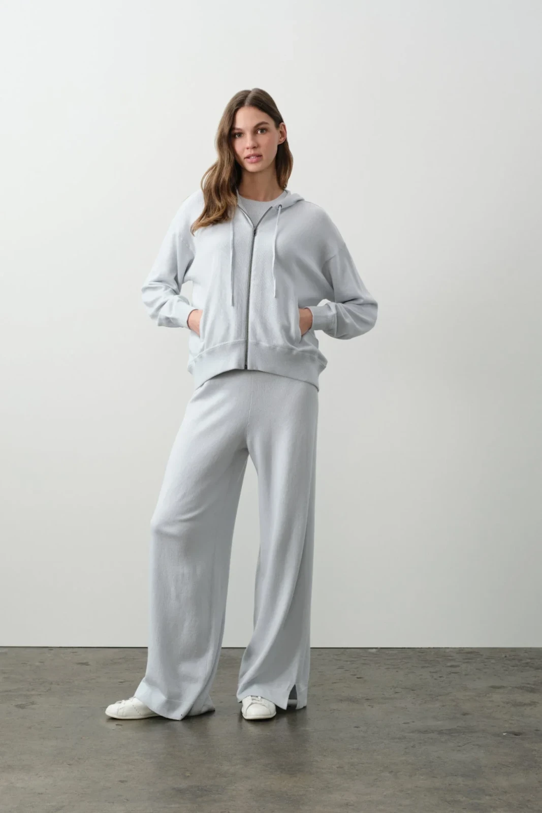 SERENA COTTON CASHMERE ZIP-UP HOODIE - CLOUD