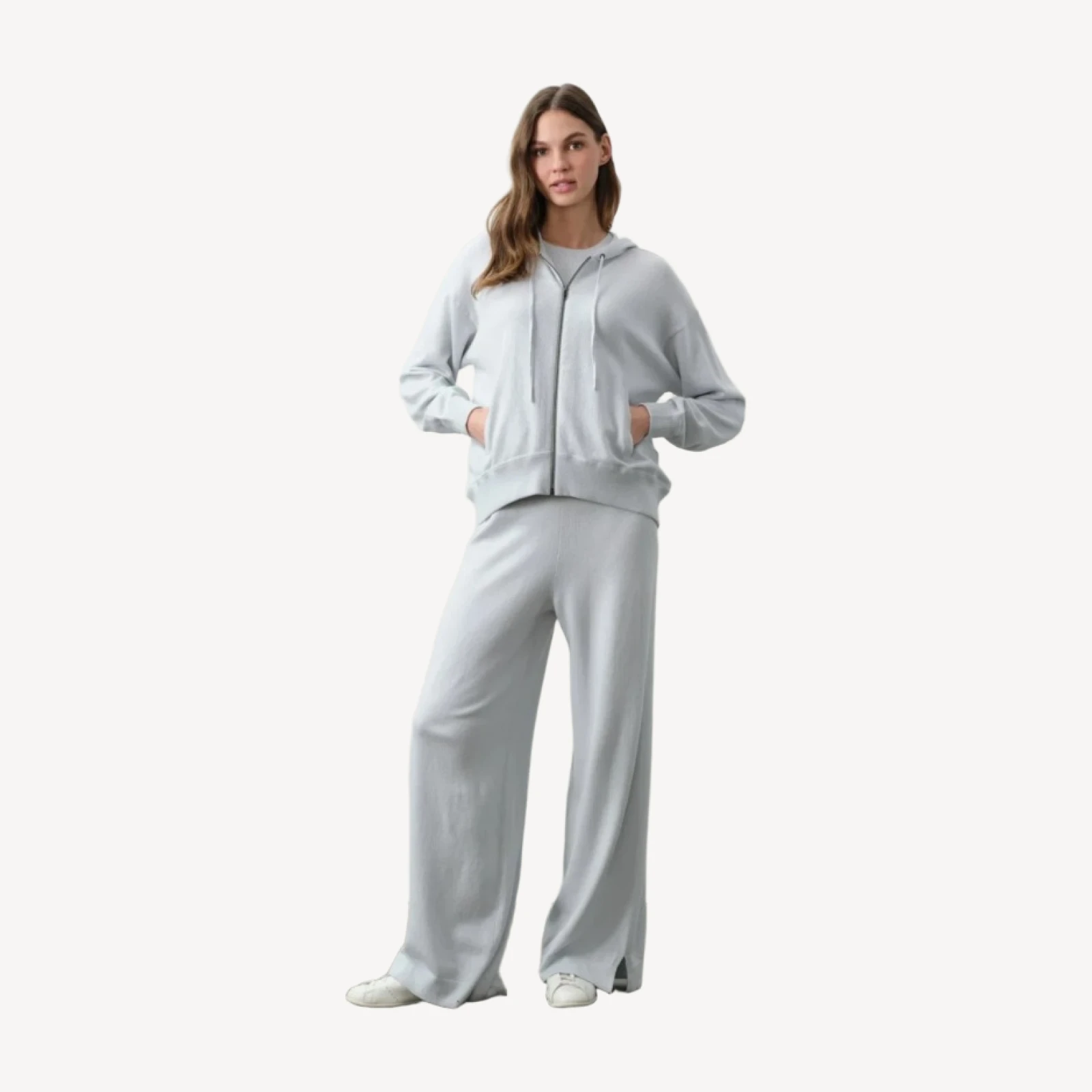 SERENA COTTON CASHMERE ZIP-UP HOODIE - CLOUD