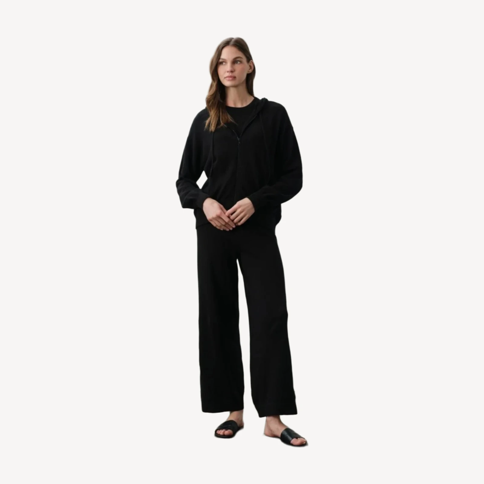 SERENA COTTON CASHMERE ZIP-UP HOODIE - BLACK