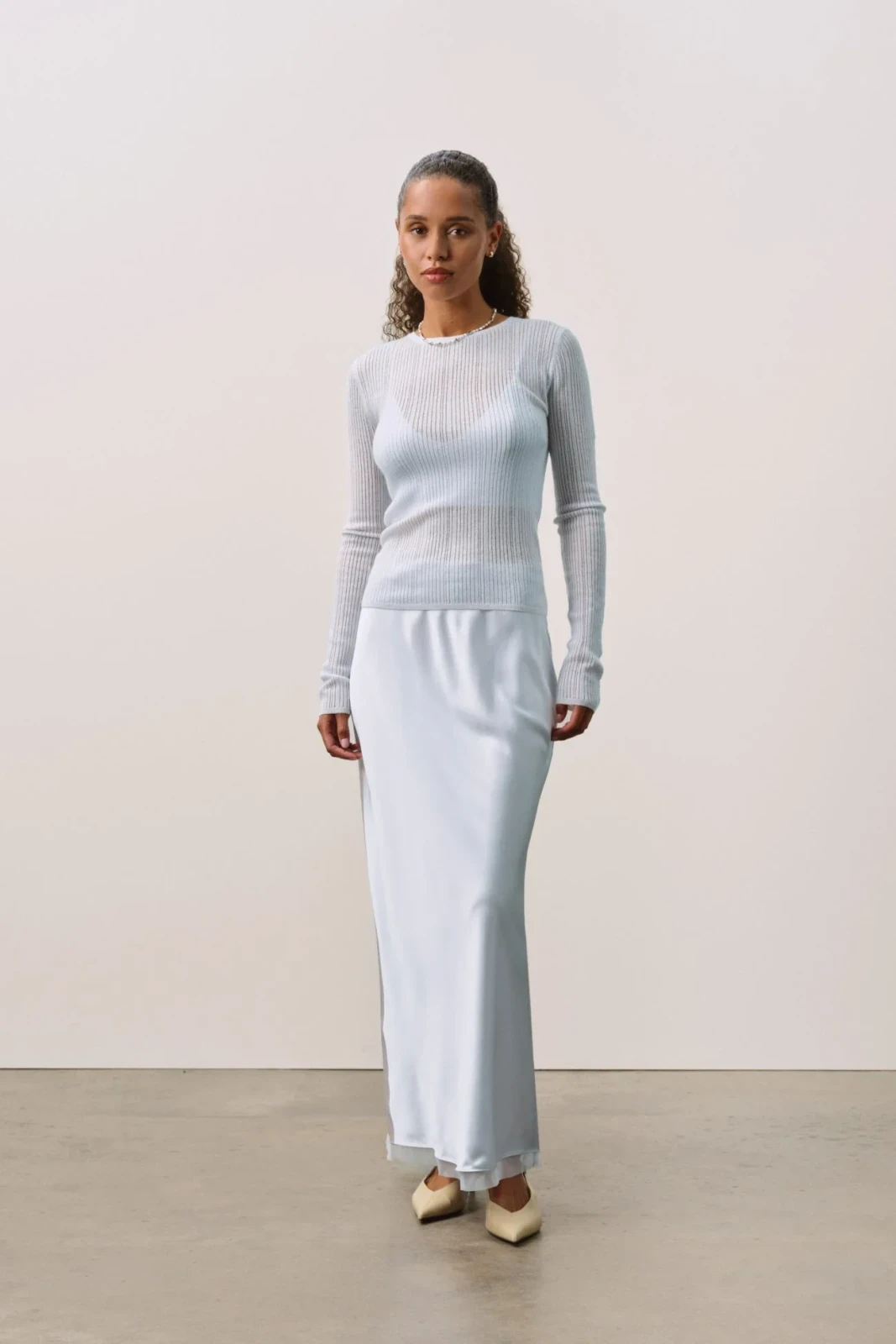 MABLE TRELLIS LONG SLEEVE CASHMERE TEE - CLOUD