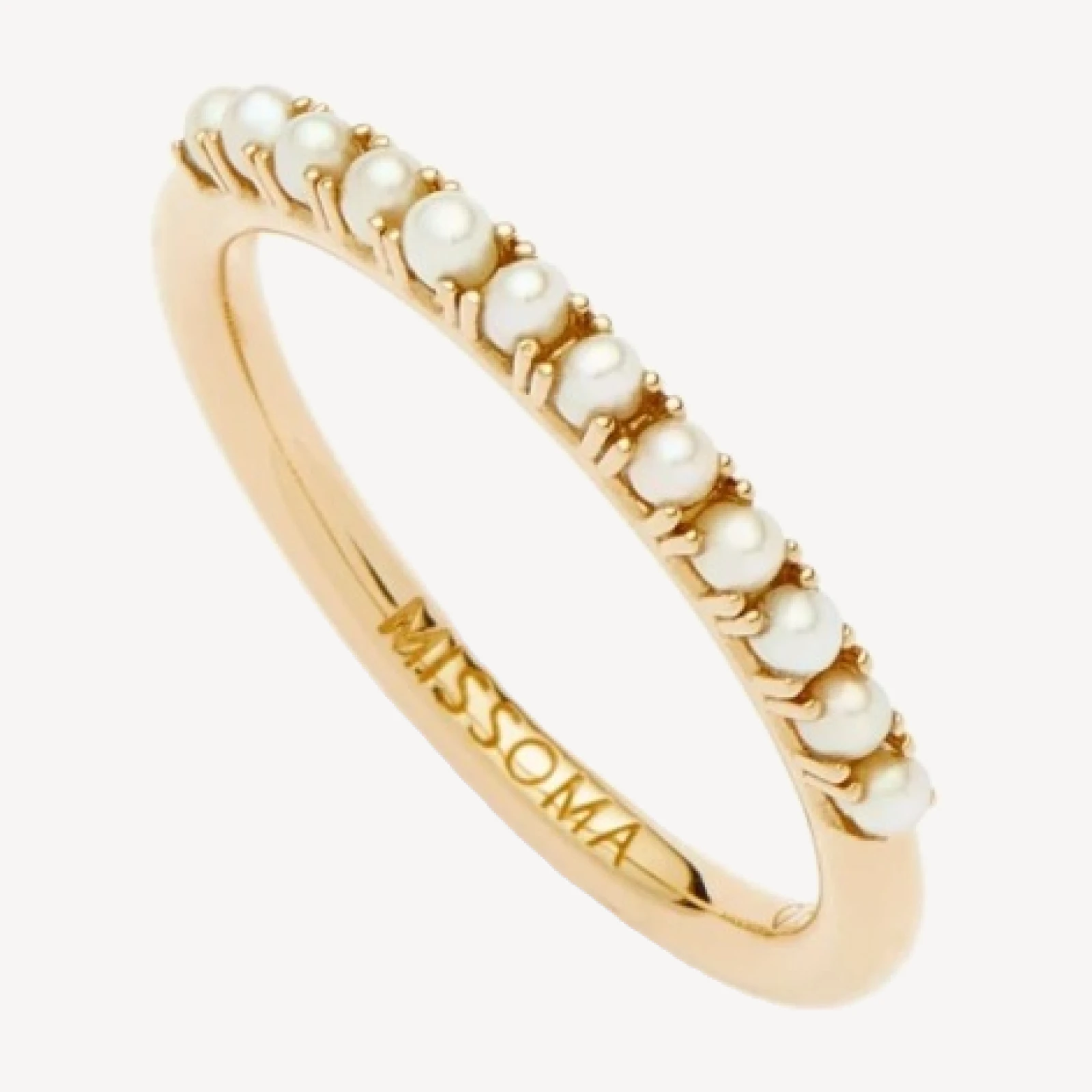 Solid Gold Half Eternity Pearl Ring | 9ct Solid Yellow Gold/Pearl