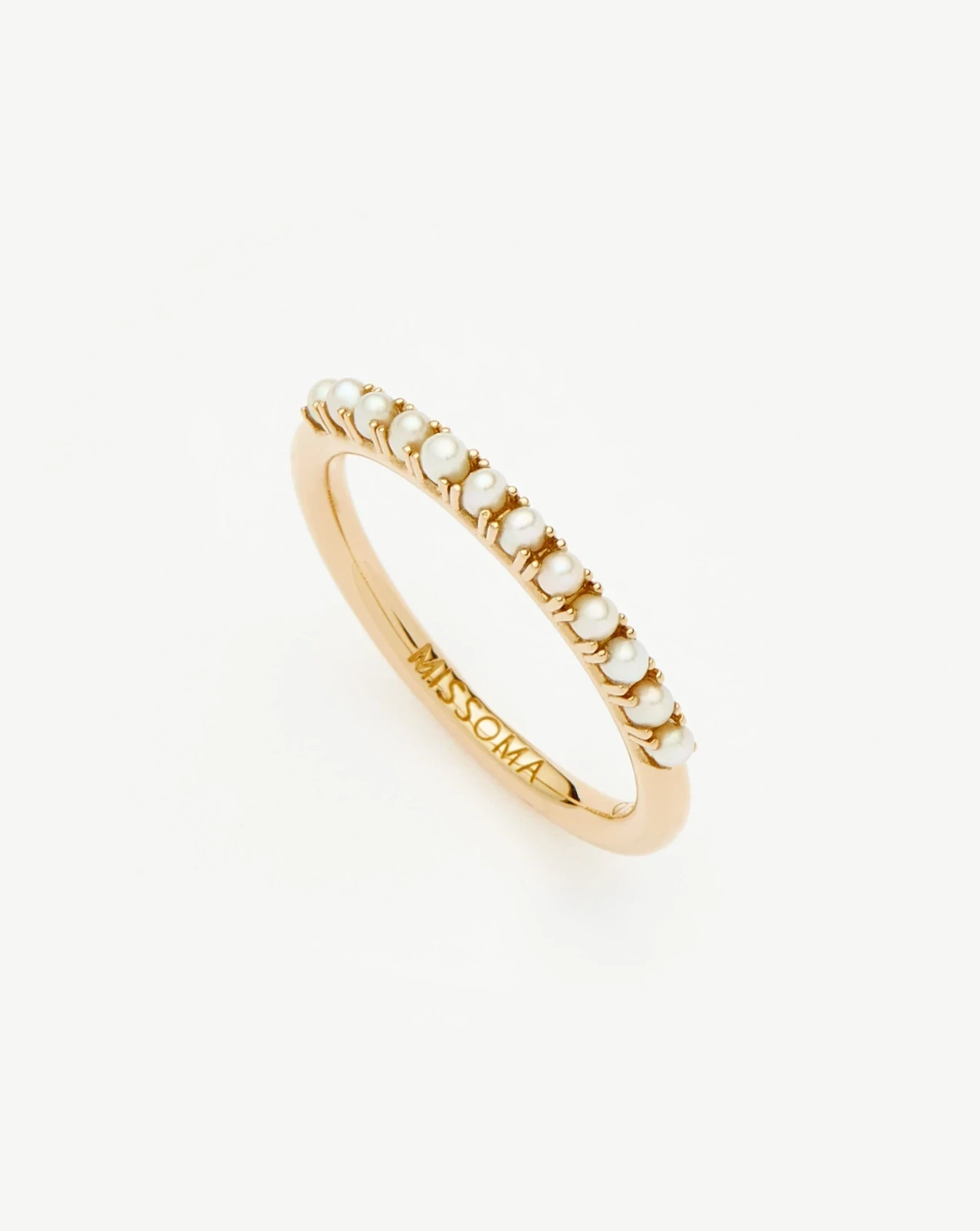 Solid Gold Half Eternity Pearl Ring | 9ct Solid Yellow Gold/Pearl
