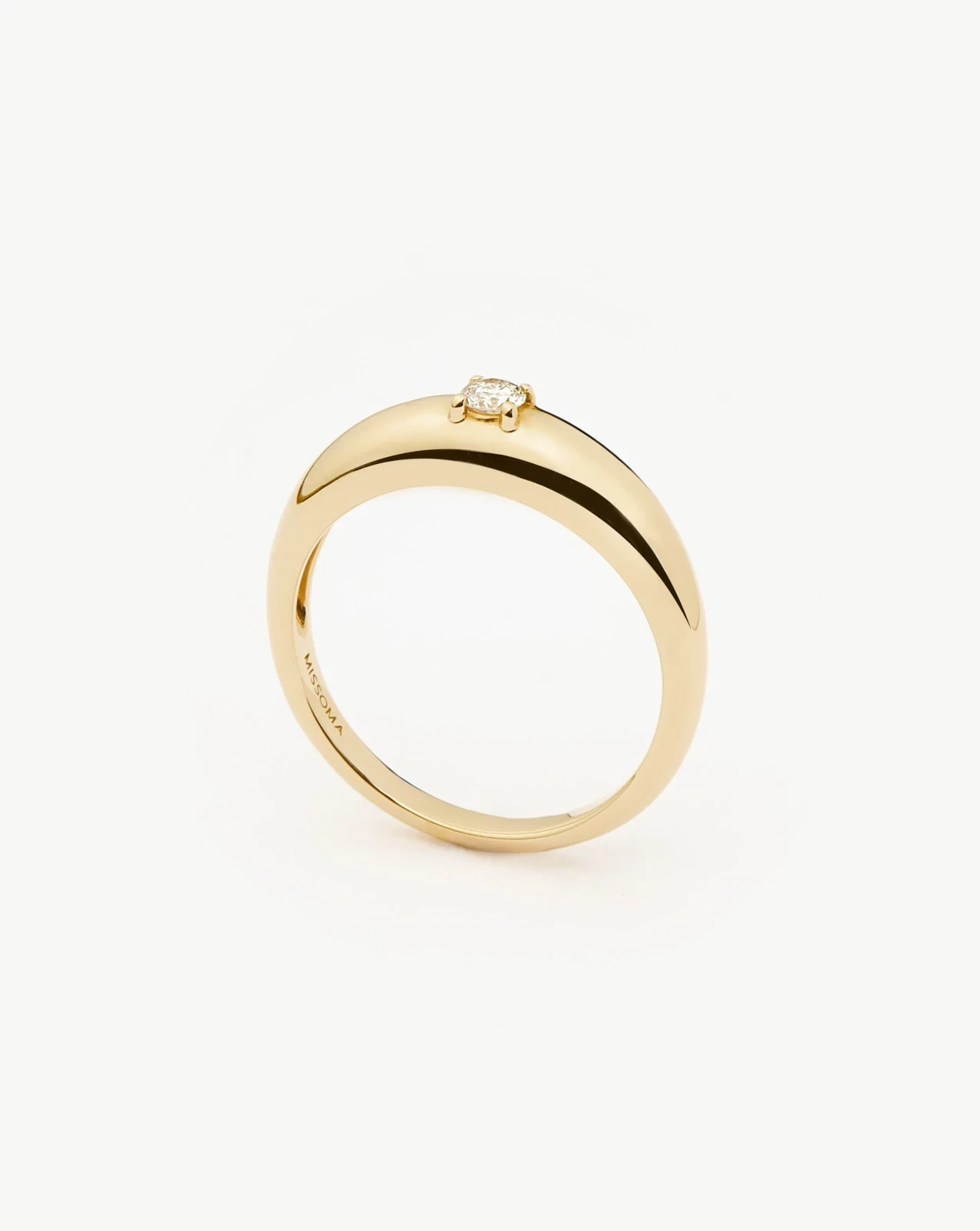 Solid Gold Single Diamond Classic Dome Ring | 9ct Solid Yellow Gold/Diamond