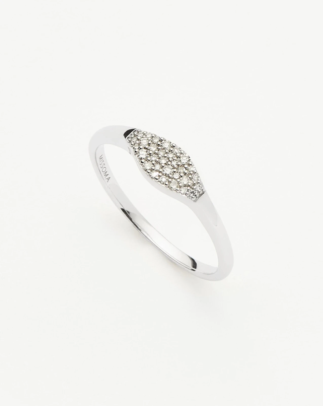 Solid Gold Diamond Signet Ring | 9ct Solid White Gold/Diamond