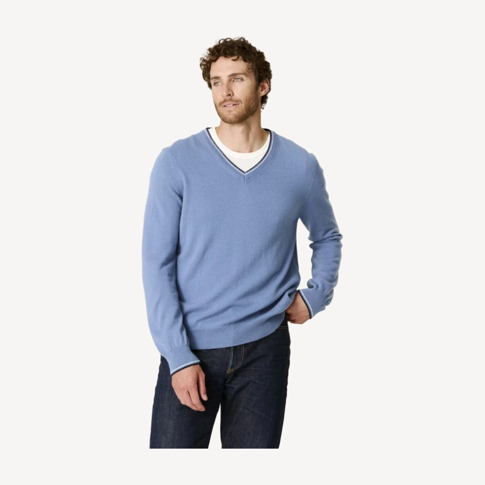 MAGLIONE ALDEN CASHMERE SCOLLO A V - BLU RETRÒ/MULTI