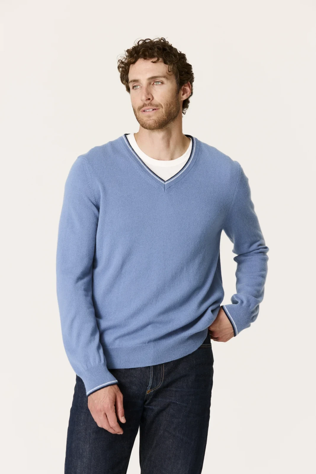 MAGLIONE ALDEN CASHMERE SCOLLO A V - BLU RETRÒ/MULTI