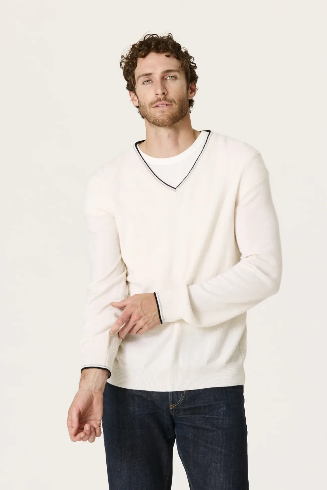 MAGLIONE ALDEN CASHMERE SCOLLO A V - ECRÙ/MULTI