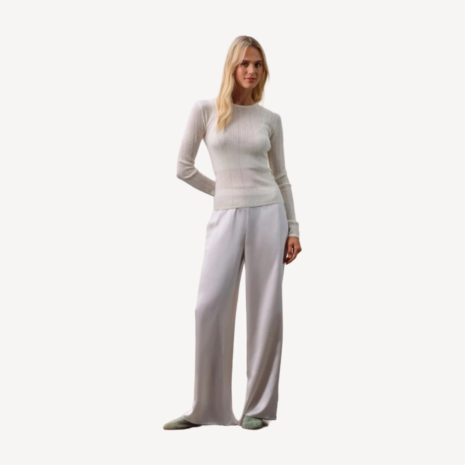 MABLE TRELLIS LONG SLEEVE CASHMERE TEE - ECRU