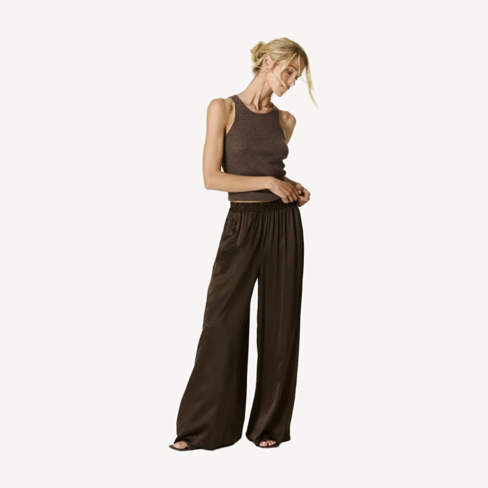 EVAN SILK WIDE LEG PANT | 30" INSEAM - COCOA
