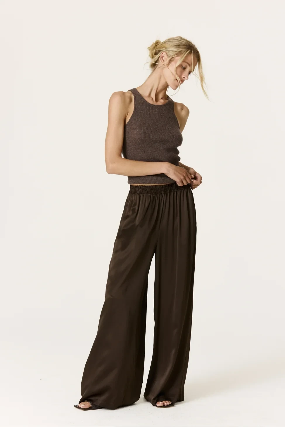 EVAN SILK WIDE LEG PANT | 30" INSEAM - COCOA