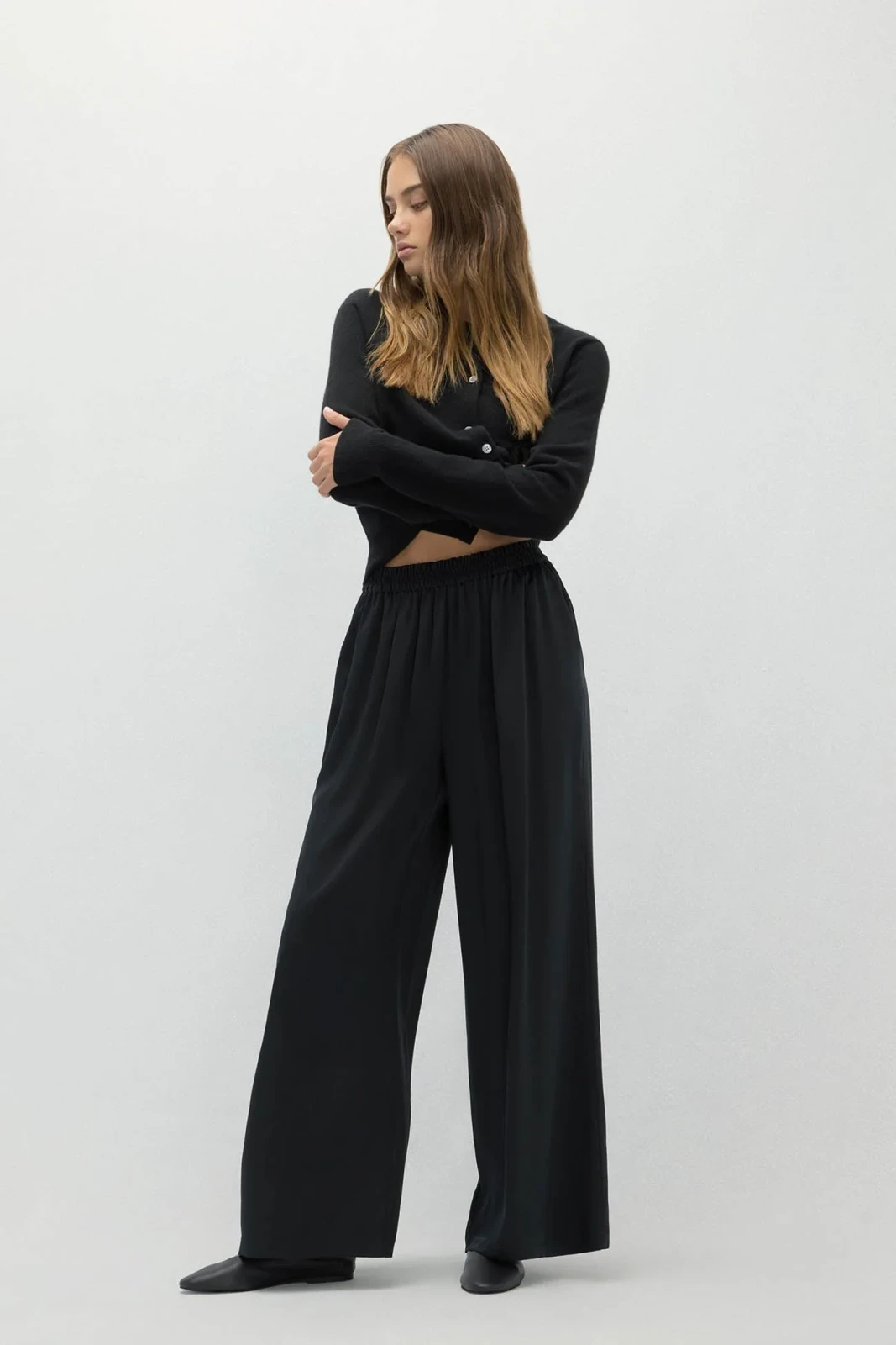 EVAN SILK WIDE LEG PANT | 30" INSEAM - BLACK