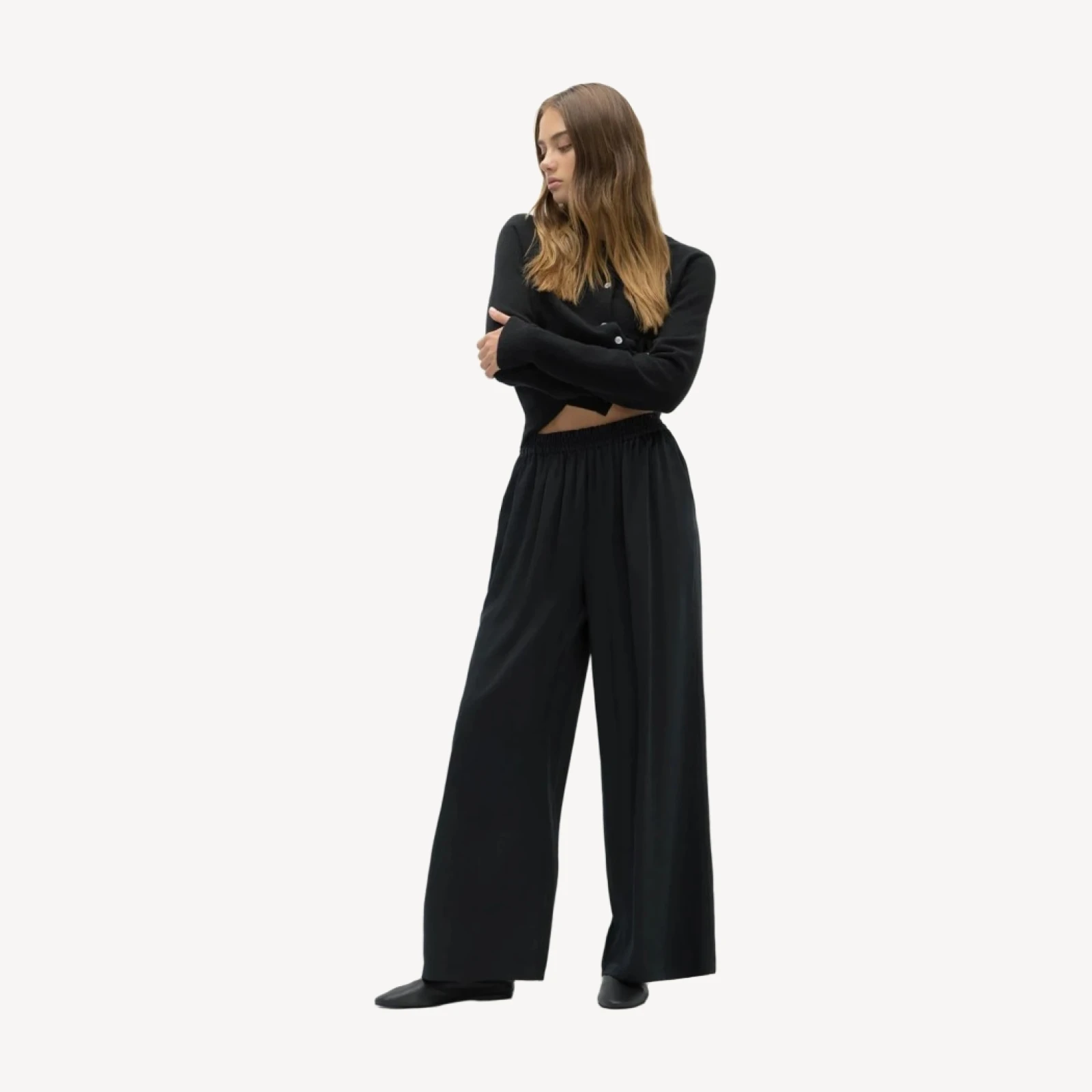 EVAN SILK WIDE LEG PANT | 30" INSEAM - BLACK