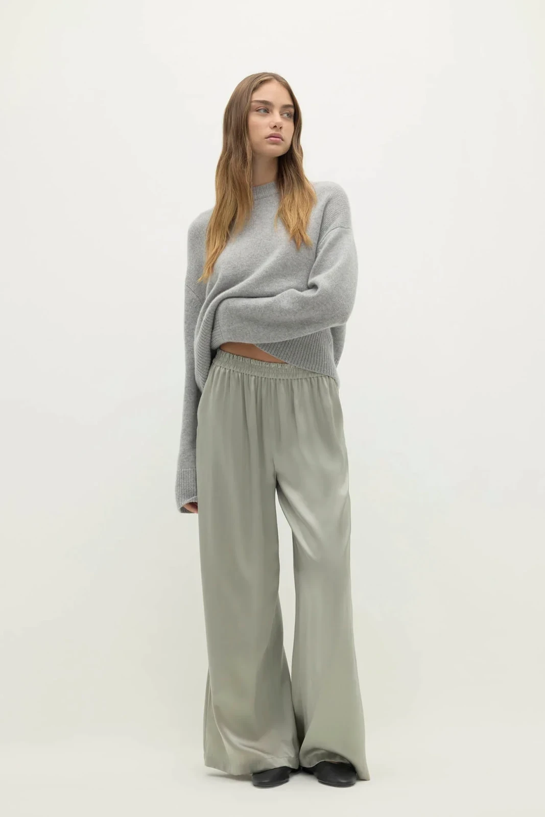EVAN SILK WIDE LEG PANT | 30" INSEAM - CELESTE