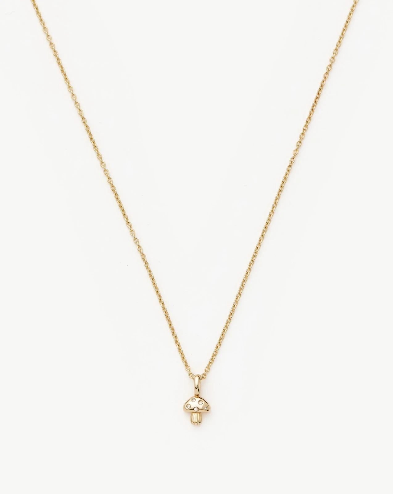 Solid Gold Diamond Mushroom Mini Pendant Necklace | 14ct Solid Gold/Diamond