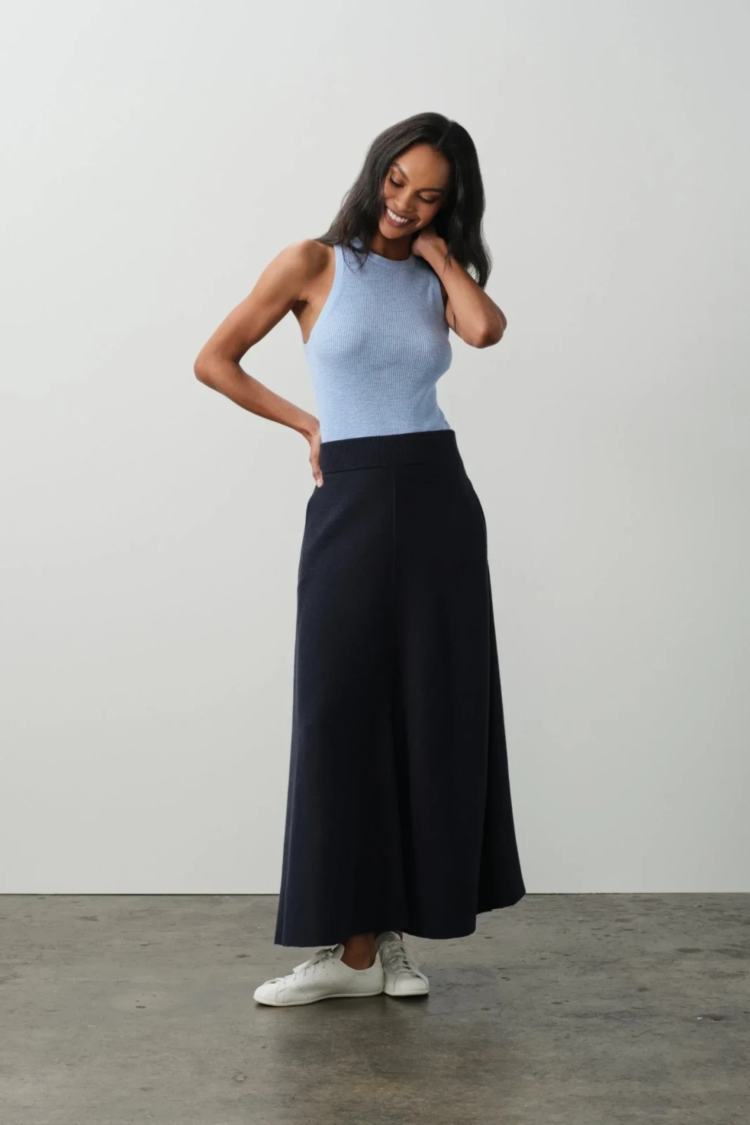 JUSTINE COTTON CASHMERE MAXI SKIRT - NAVY