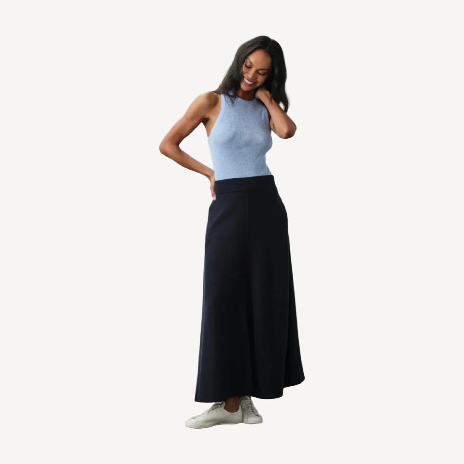 JUSTINE COTTON CASHMERE MAXI SKIRT - NAVY