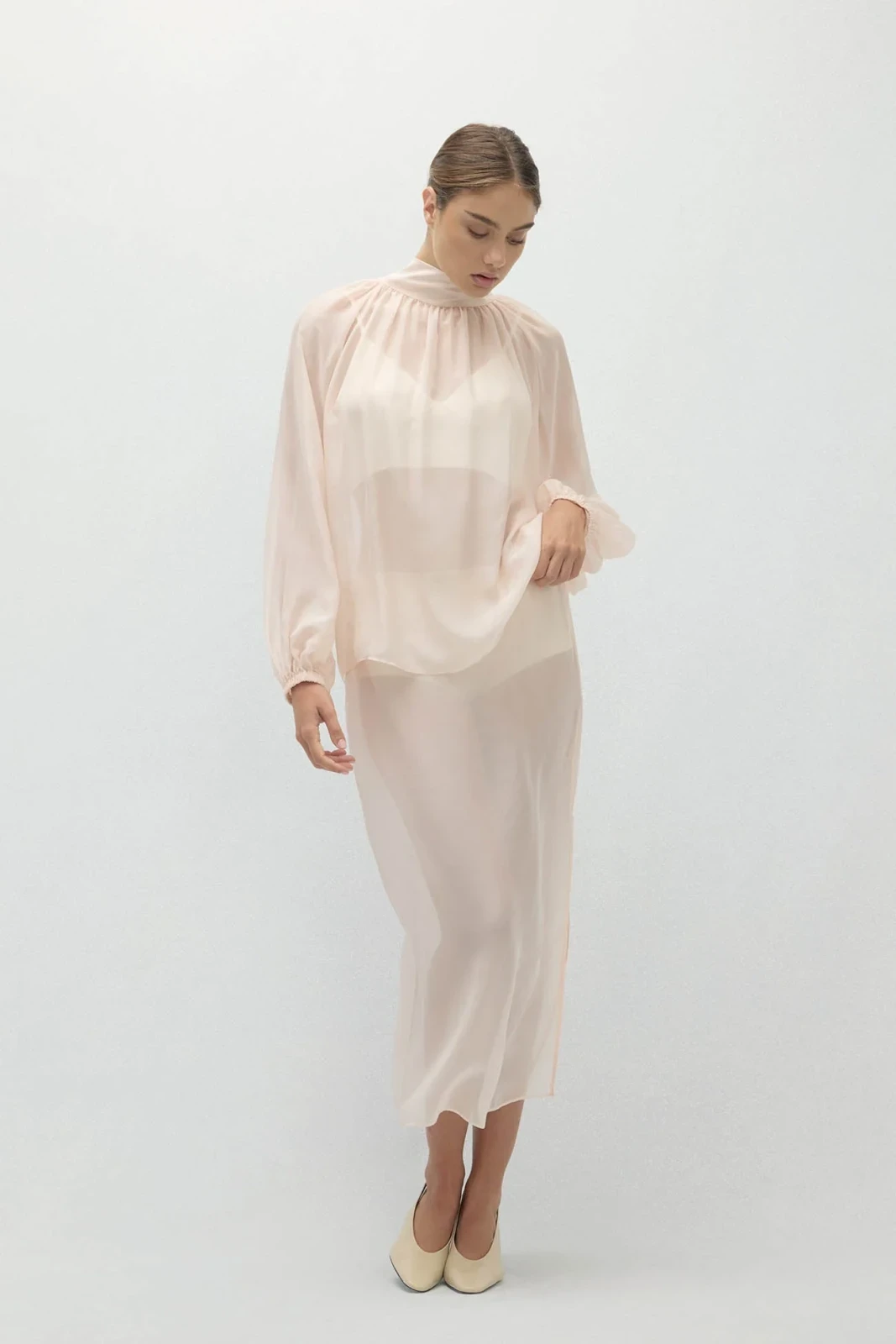 AMARA SILK ORGANZA BLOUSE - SHELL PINK