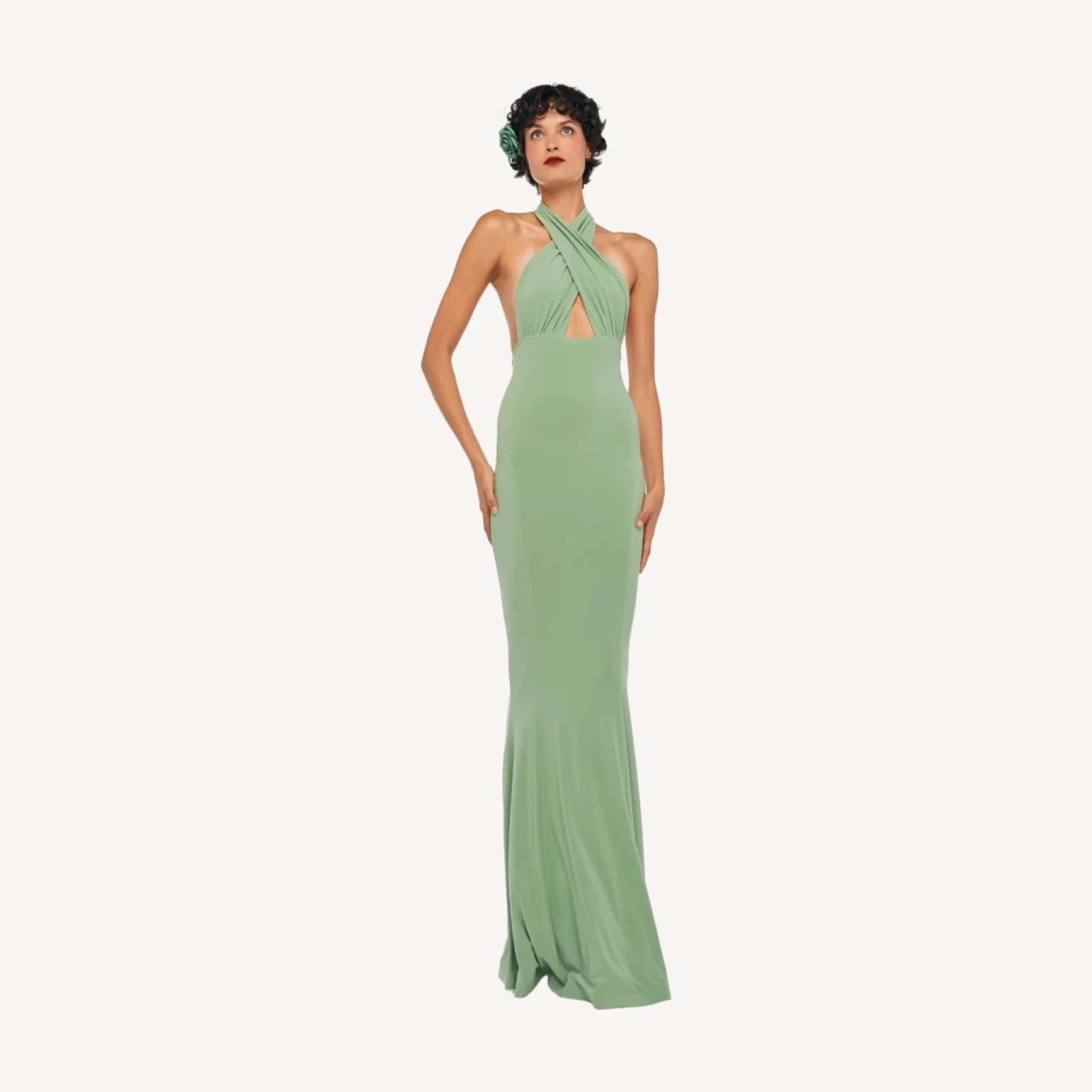 CROSS HALTER FISHTAIL GOWN