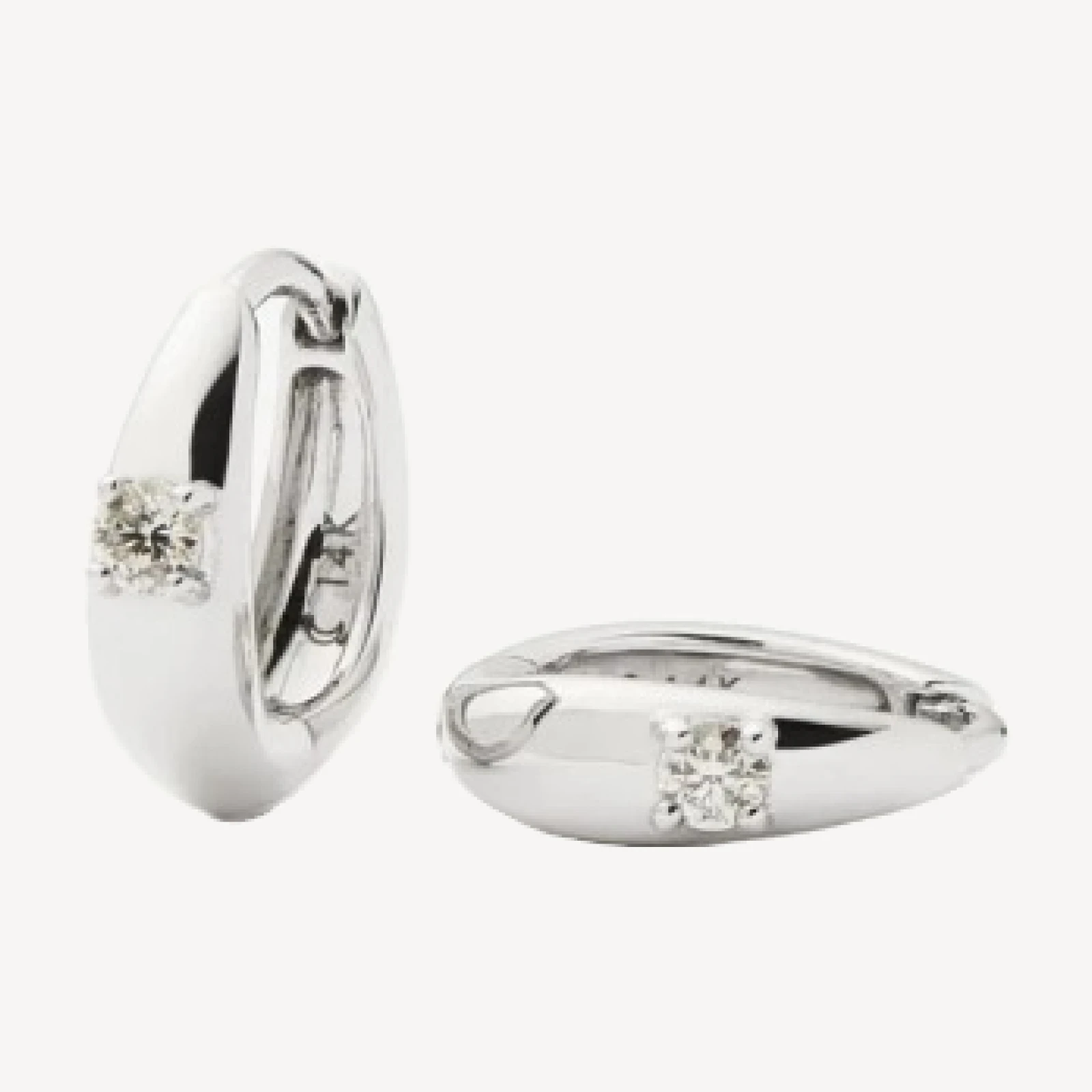 Solid Gold Single Diamond Dome Huggies | 9ct Solid White Gold/Diamond