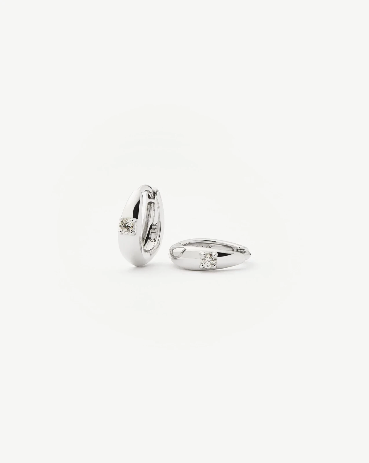 Solid Gold Single Diamond Dome Huggies | 9ct Solid White Gold/Diamond
