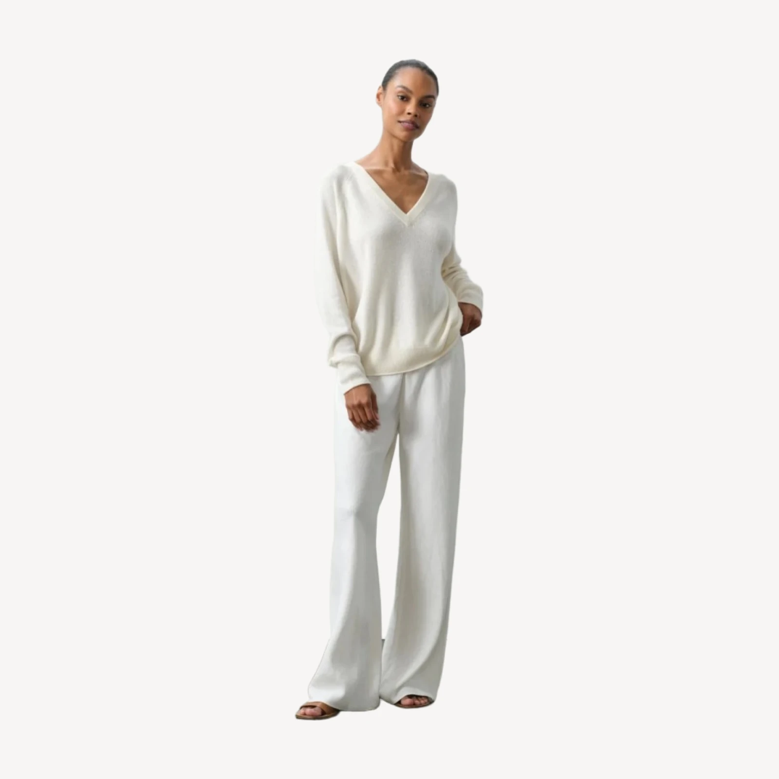 HARLYN CASHMERE V-NECK SWEATER - ECRU