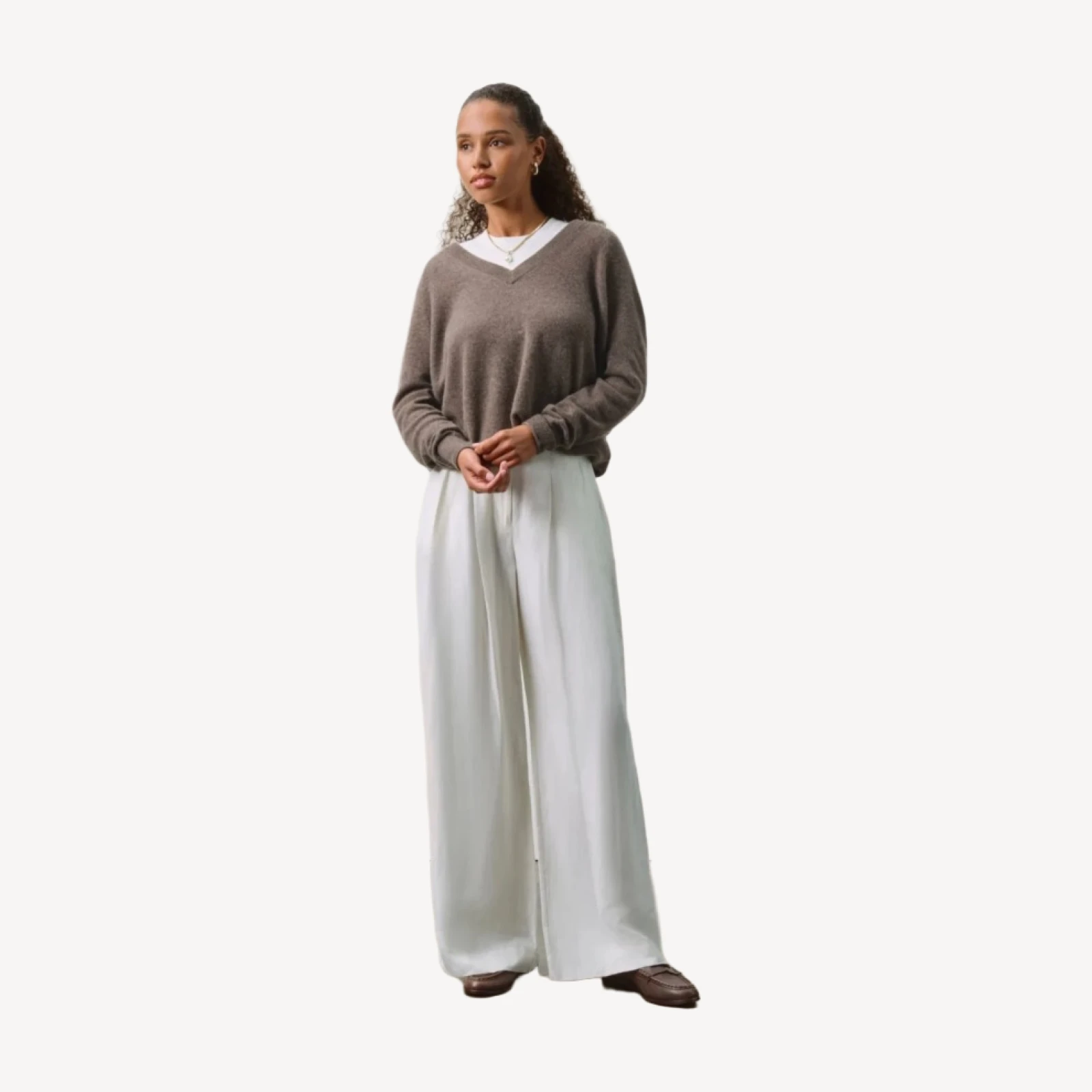 HARLYN CASHMERE V-NECK SWEATER - HEATHER COCOA