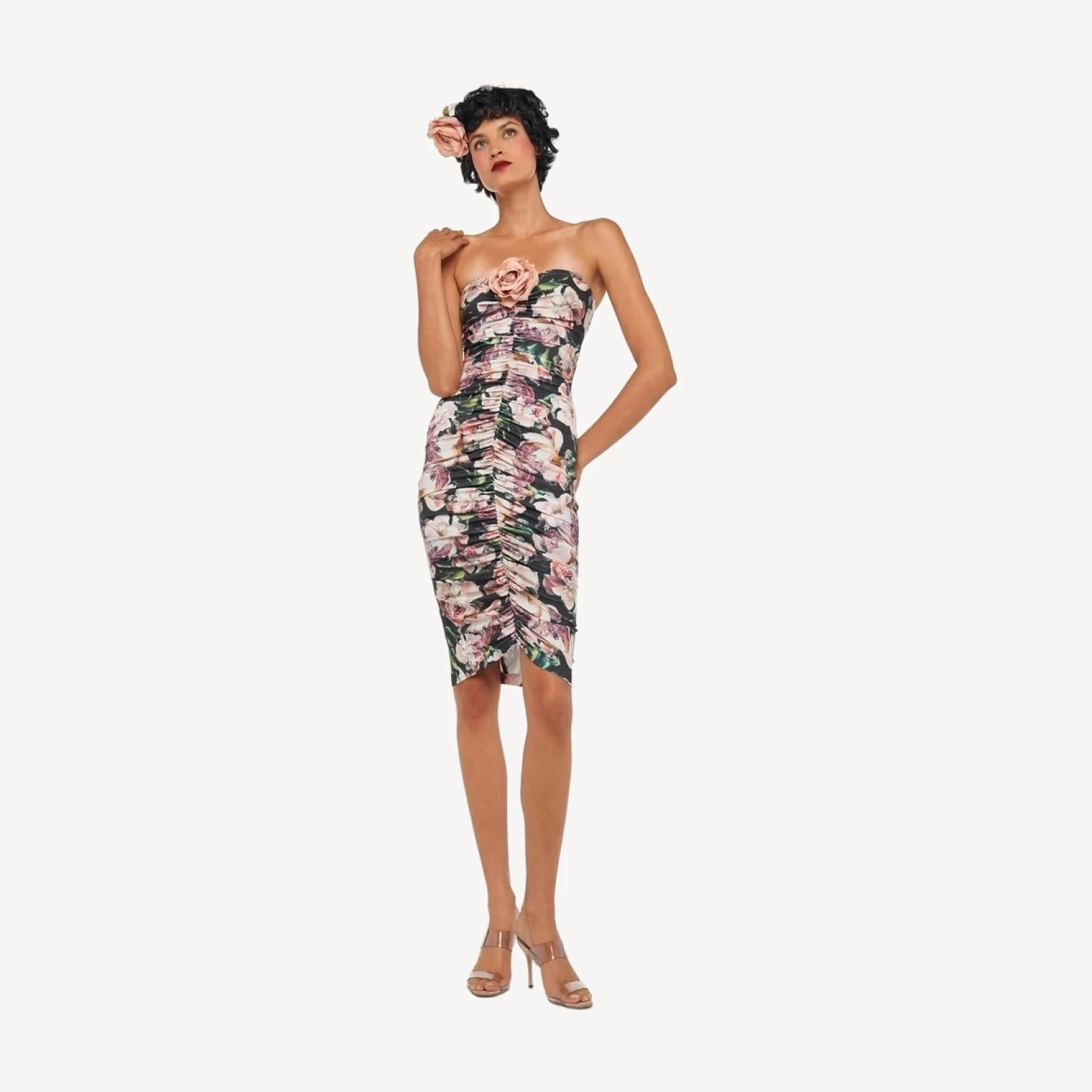 STRAPLESS SHIRRED FRONT DRESS