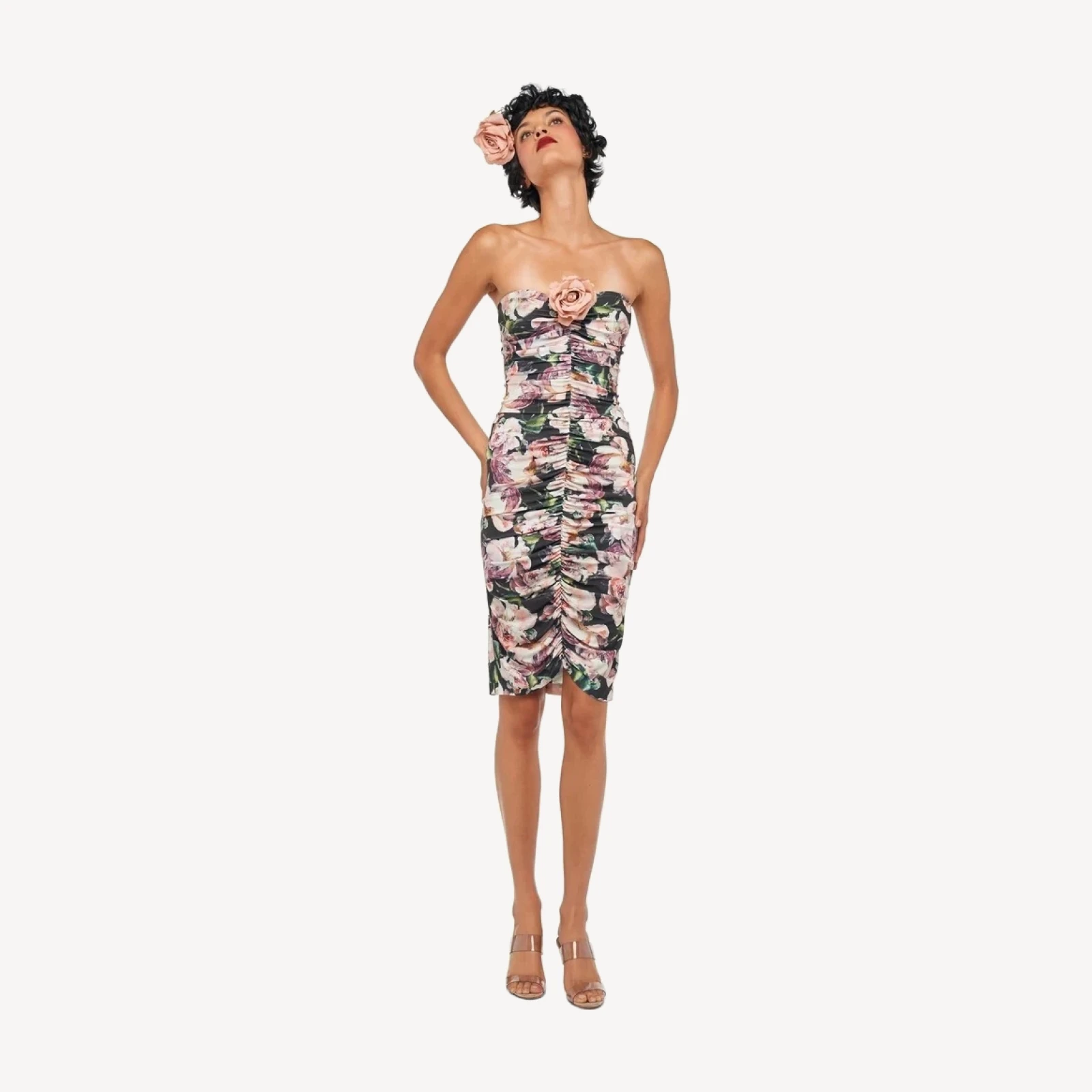 STRAPLESS SHIRRED FRONT DRESS