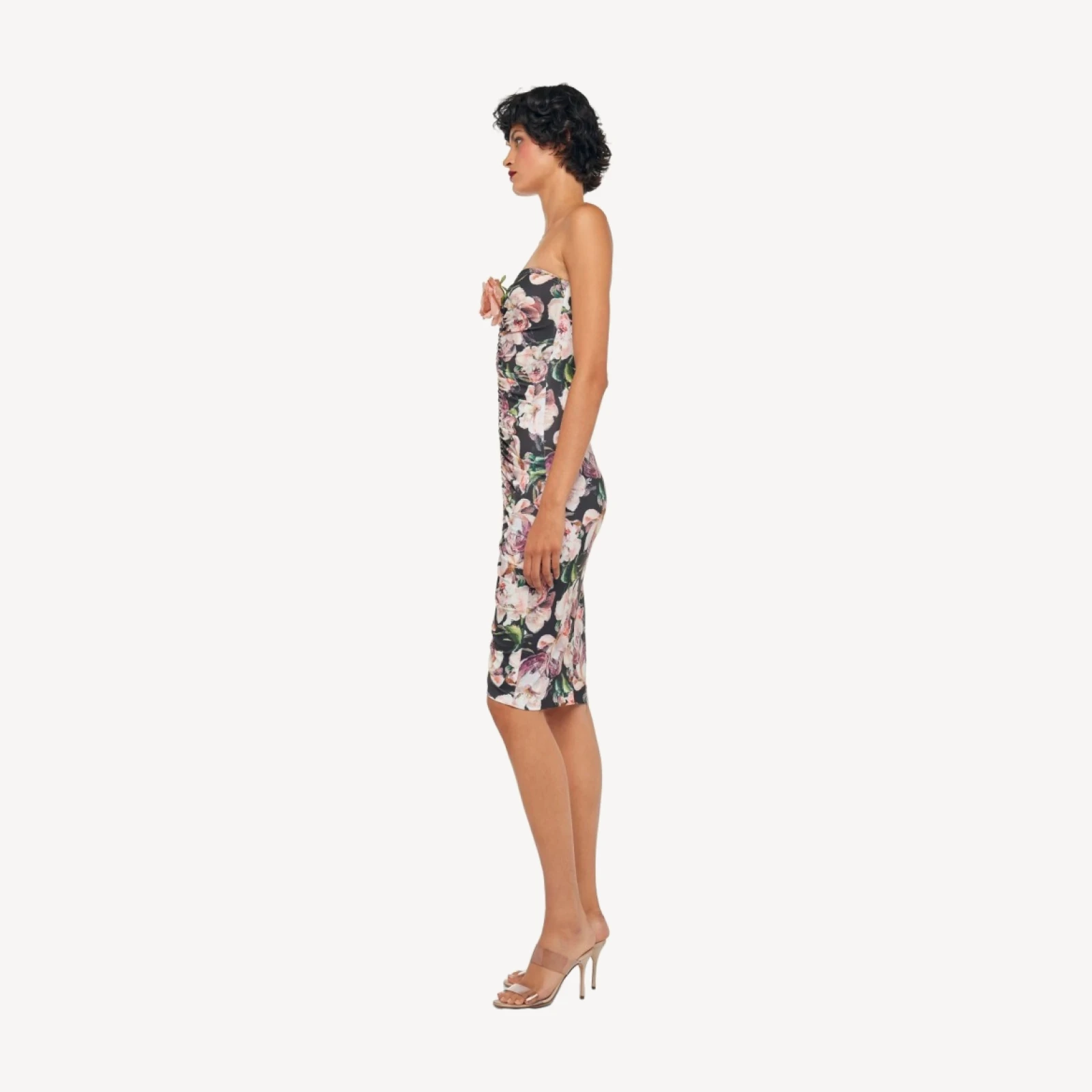 STRAPLESS SHIRRED FRONT DRESS
