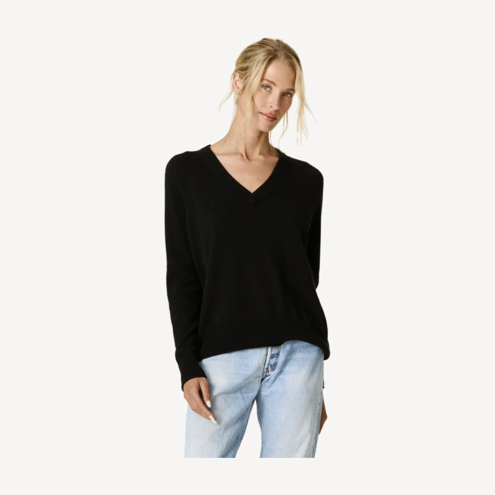 HARLYN CASHMERE V-NECK SWEATER - BLACK