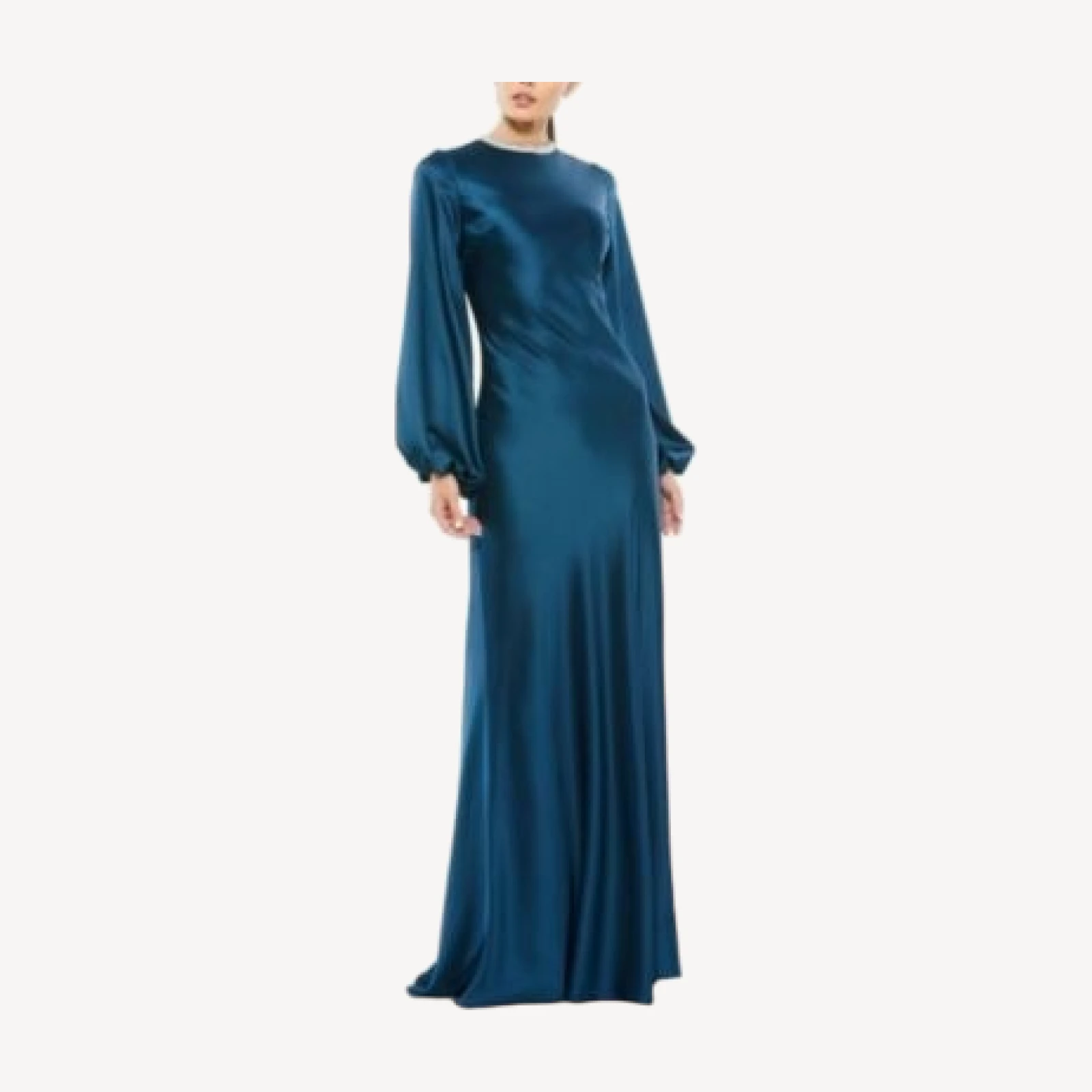 Mac Duggal Satin Long Blouson Sleeve Evening Gown