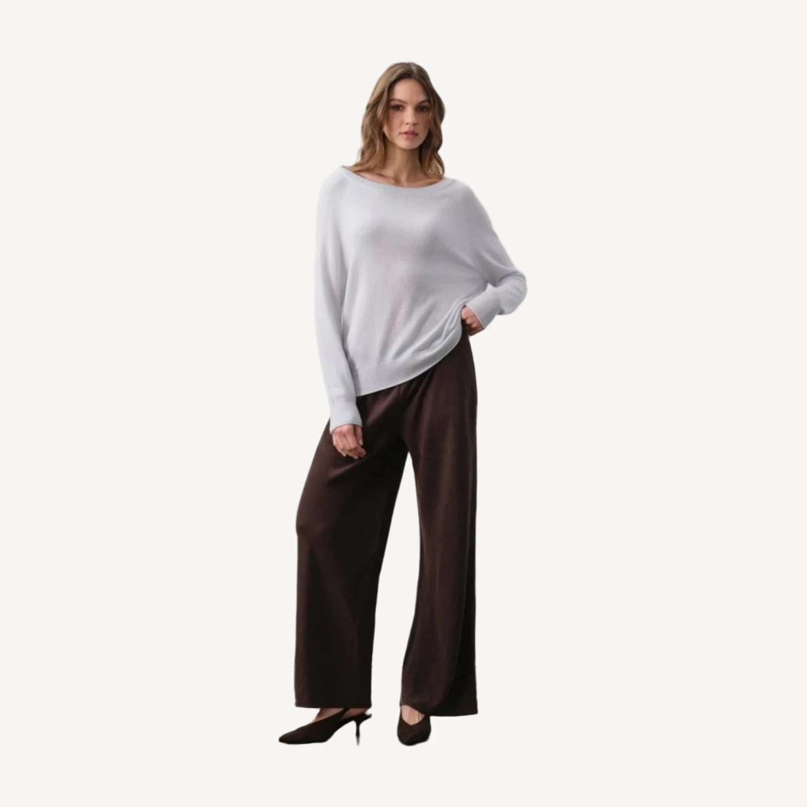 AZALEA CASHMERE OFF THE SHOULDER SWEATER - CLOUD