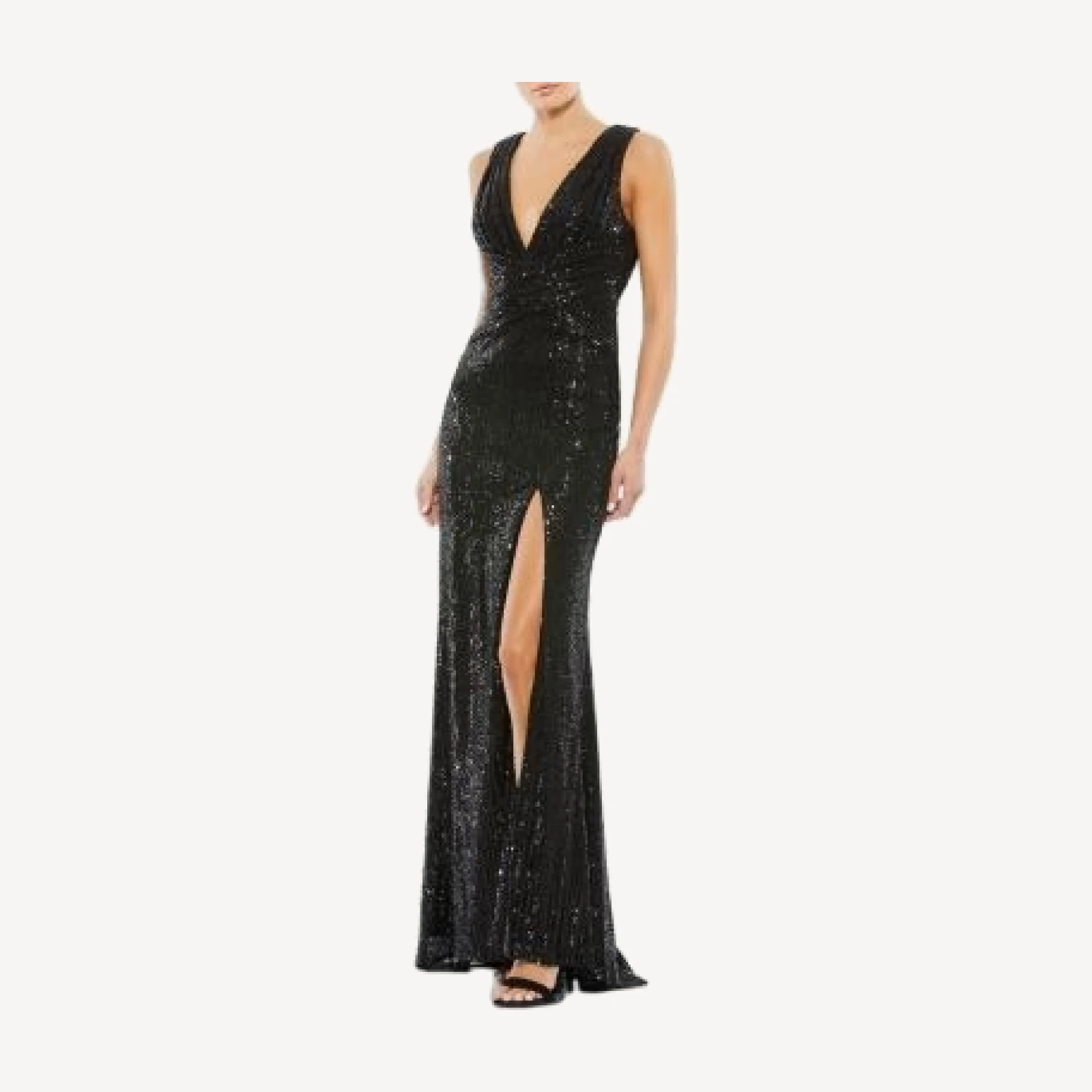 Mac Duggal V-Neck Sequin Wrap Waist Gown