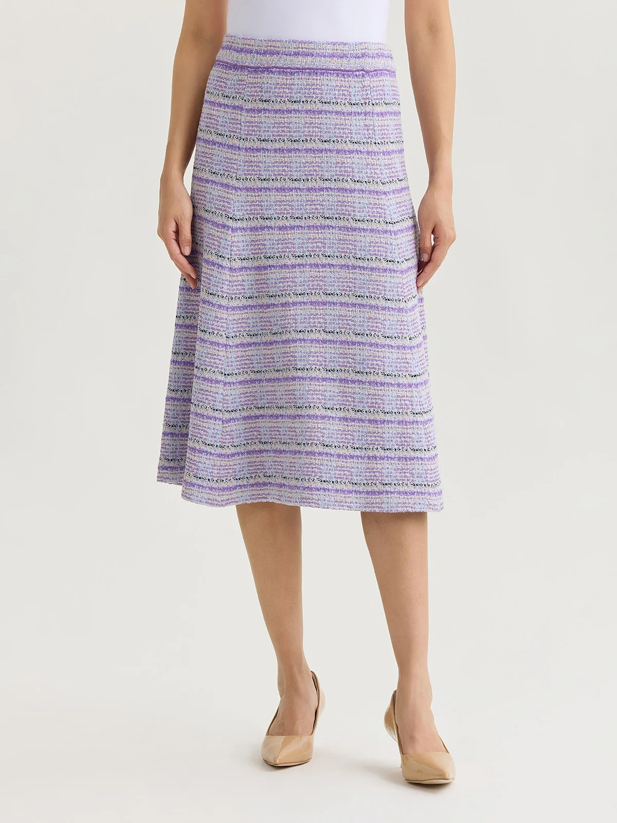 Flared Plaid Tweed Knit Midi Skirt, photo 3