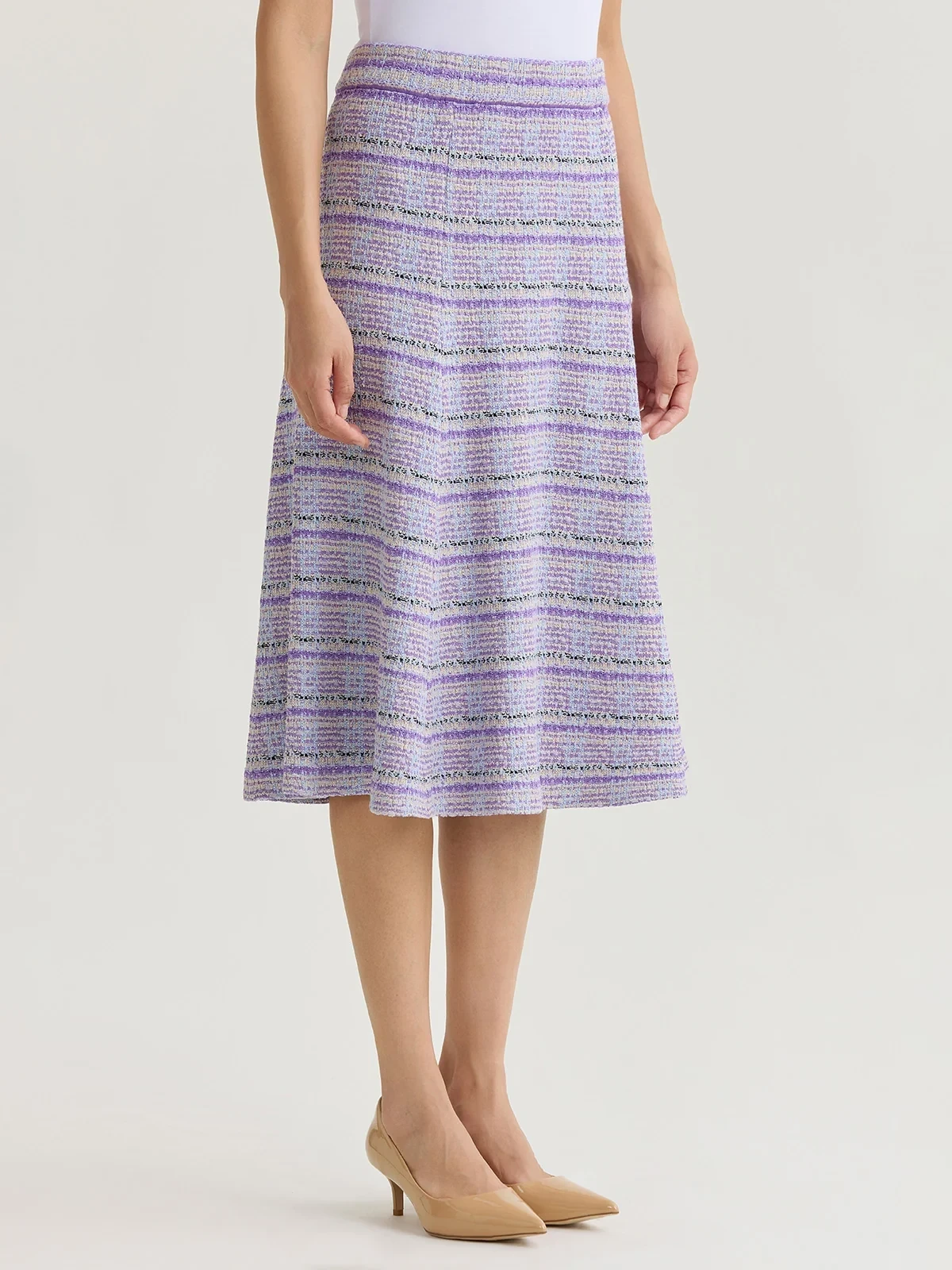 Flared Plaid Tweed Knit Midi Skirt, photo 4