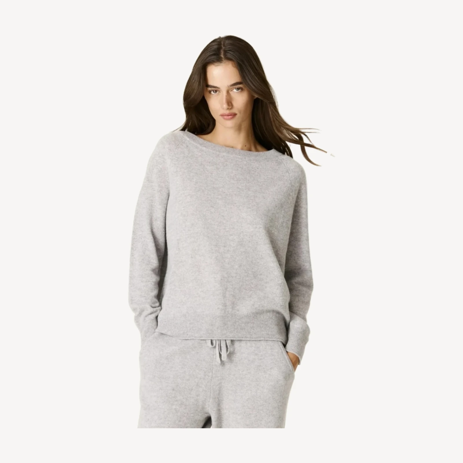 AZALEA CASHMERE OFF THE SHOULDER SWEATER - SHADOW HEATHER
