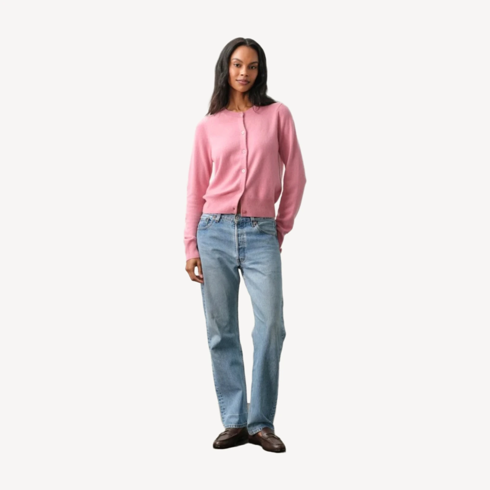 JAYLA BUTTON-UP CASHMERE CARDIGAN - ROSEBUD