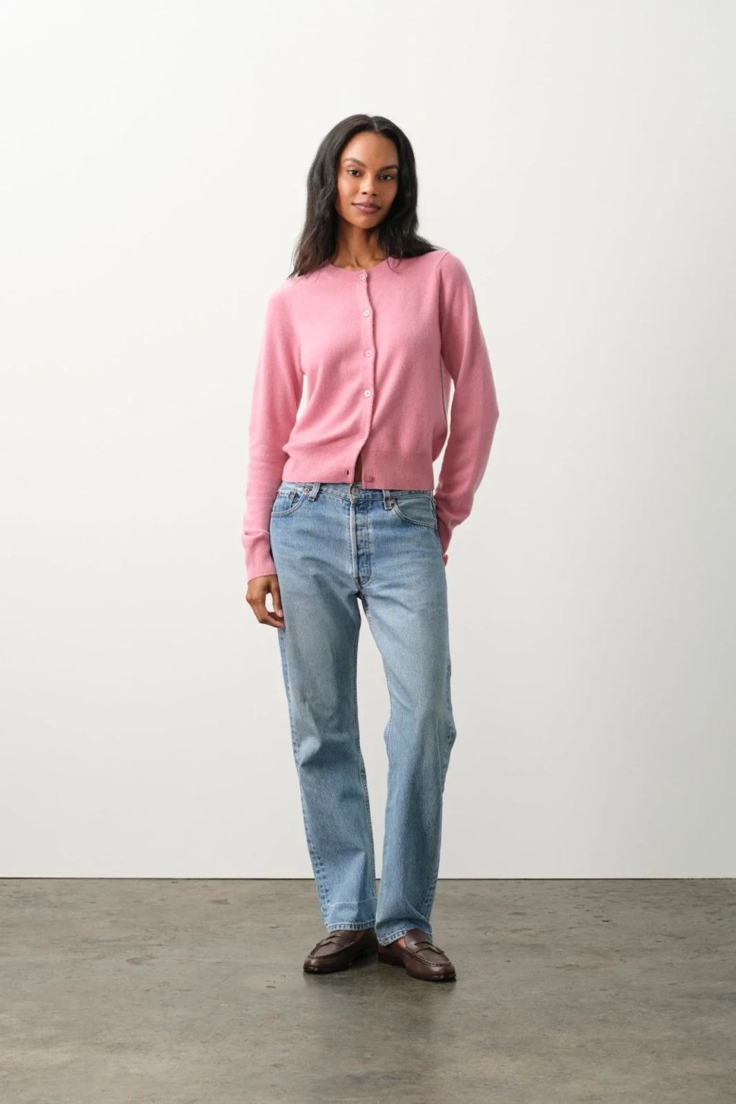 JAYLA BUTTON-UP CASHMERE CARDIGAN - ROSEBUD
