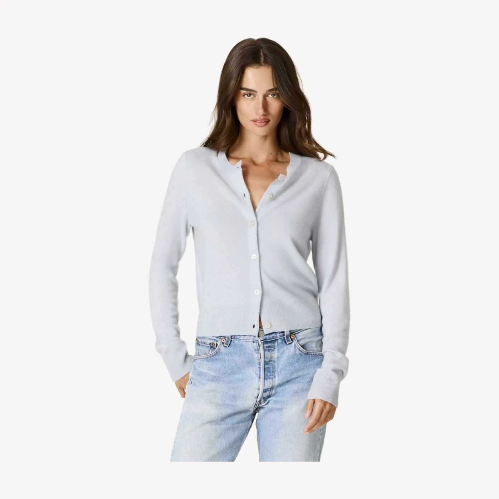 JAYLA BUTTON-UP CASHMERE CARDIGAN - CLOUD