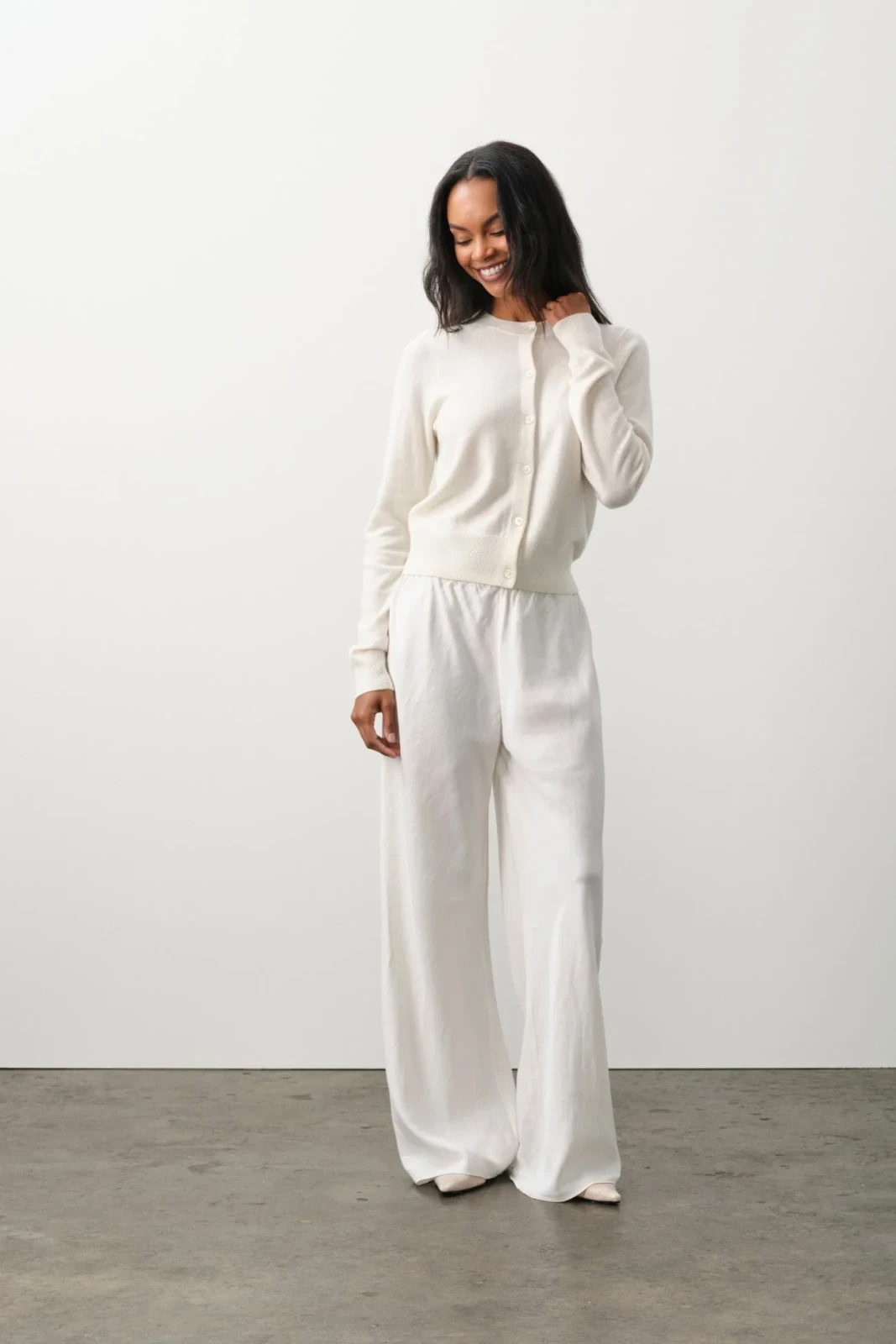 JAYLA BUTTON-UP CASHMERE CARDIGAN - ECRU