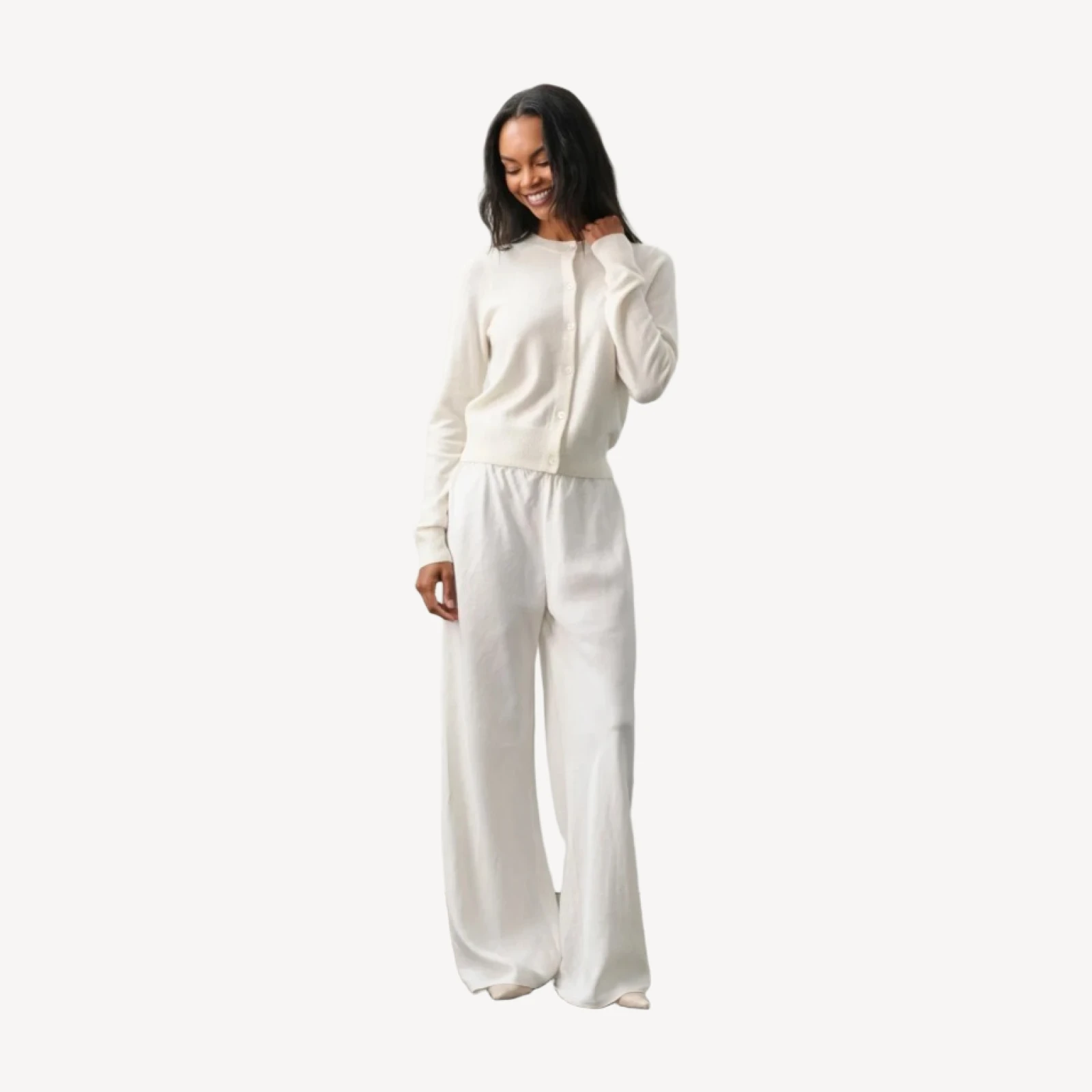 JAYLA BUTTON-UP CASHMERE CARDIGAN - ECRU