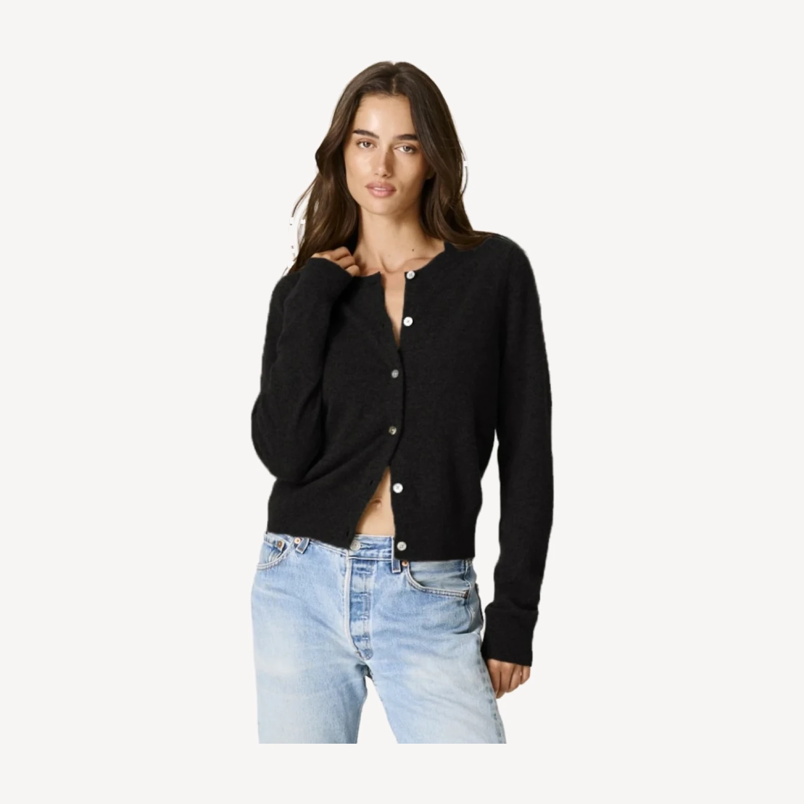 JAYLA BUTTON-UP CASHMERE CARDIGAN - BLACK