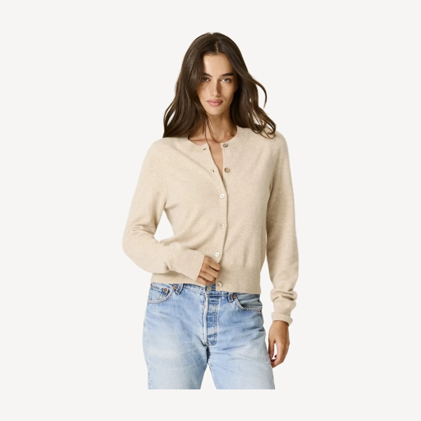 JAYLA BUTTON-UP CASHMERE CARDIGAN - FLAX