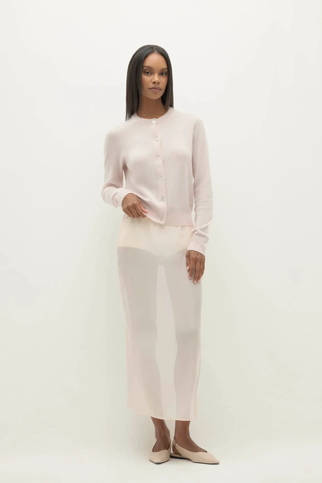 JAYLA BUTTON-UP CASHMERE CARDIGAN - SHELL PINK
