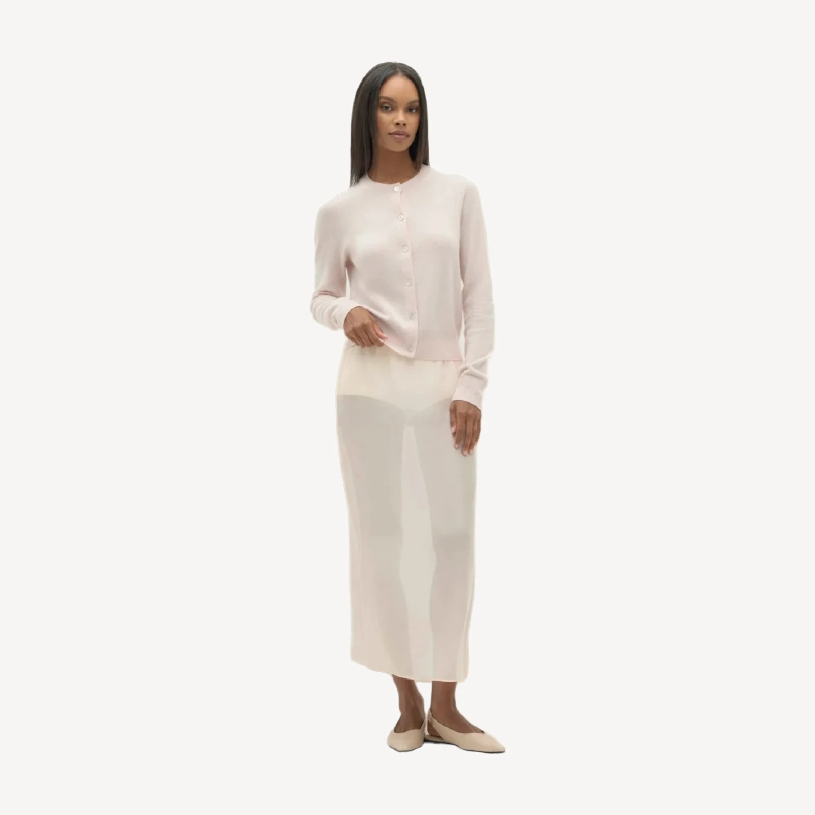 JAYLA BUTTON-UP CASHMERE CARDIGAN - SHELL PINK