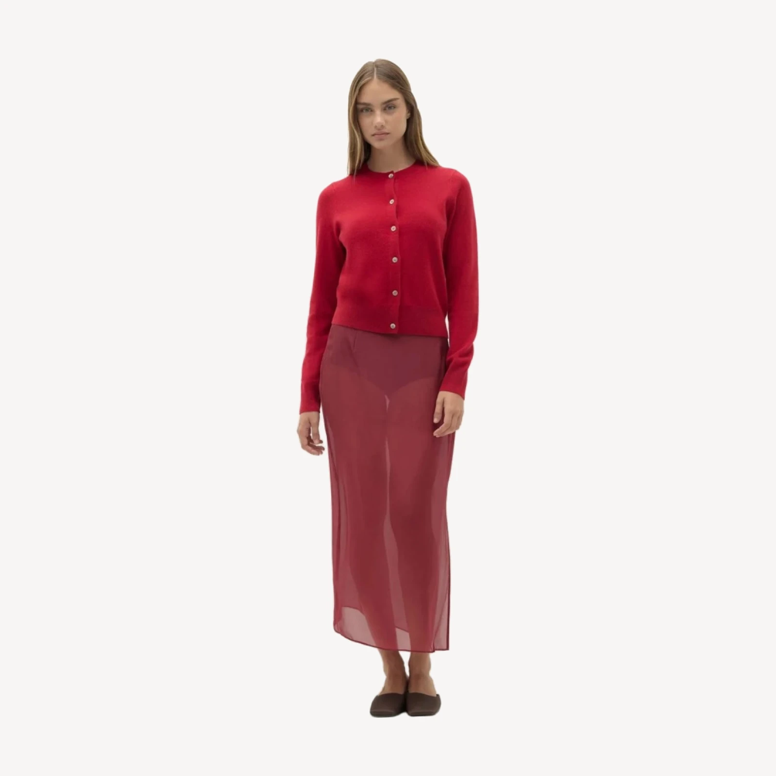 JAYLA BUTTON-UP CASHMERE CARDIGAN - WINTER RED