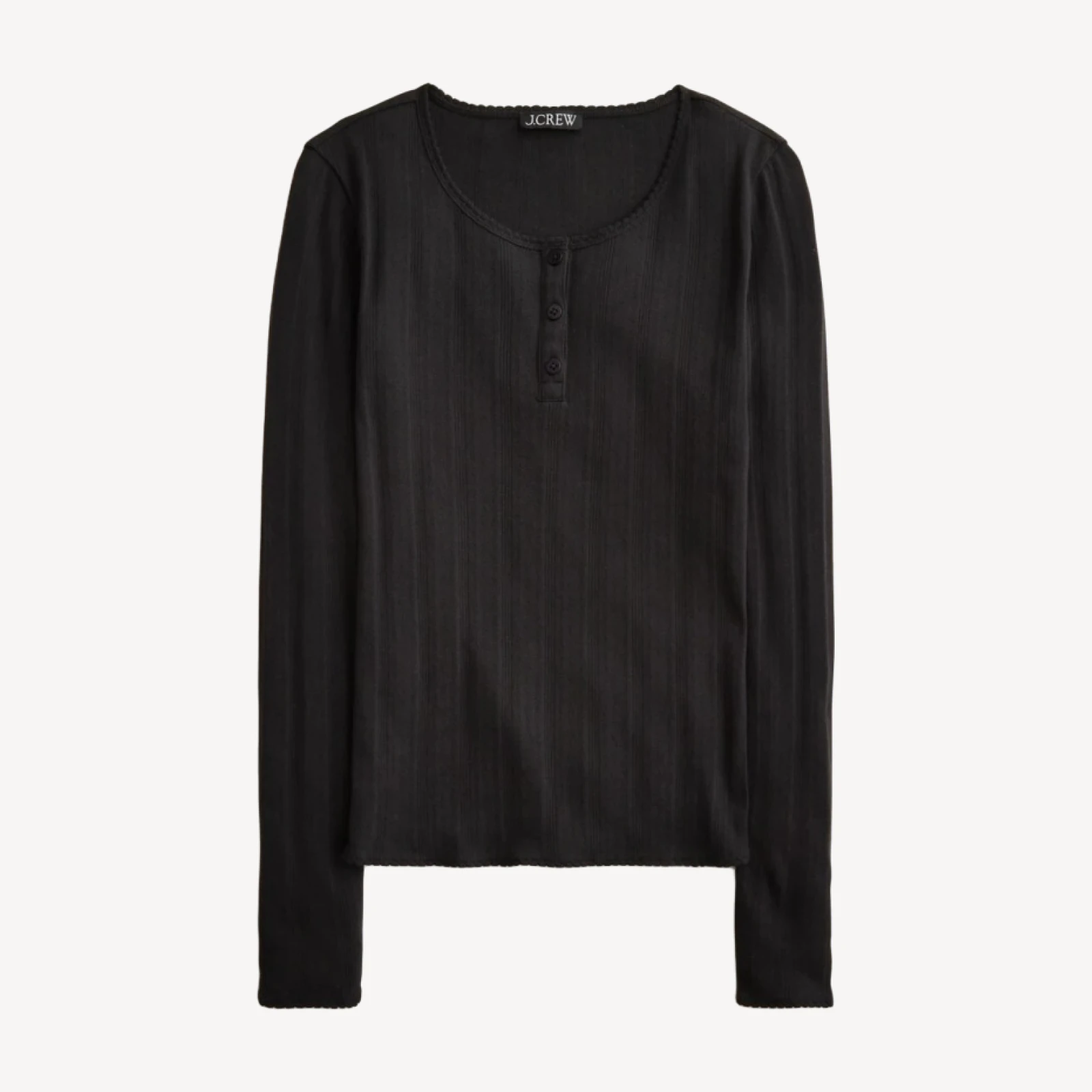 Pointelle long-sleeve henley T-shirt
