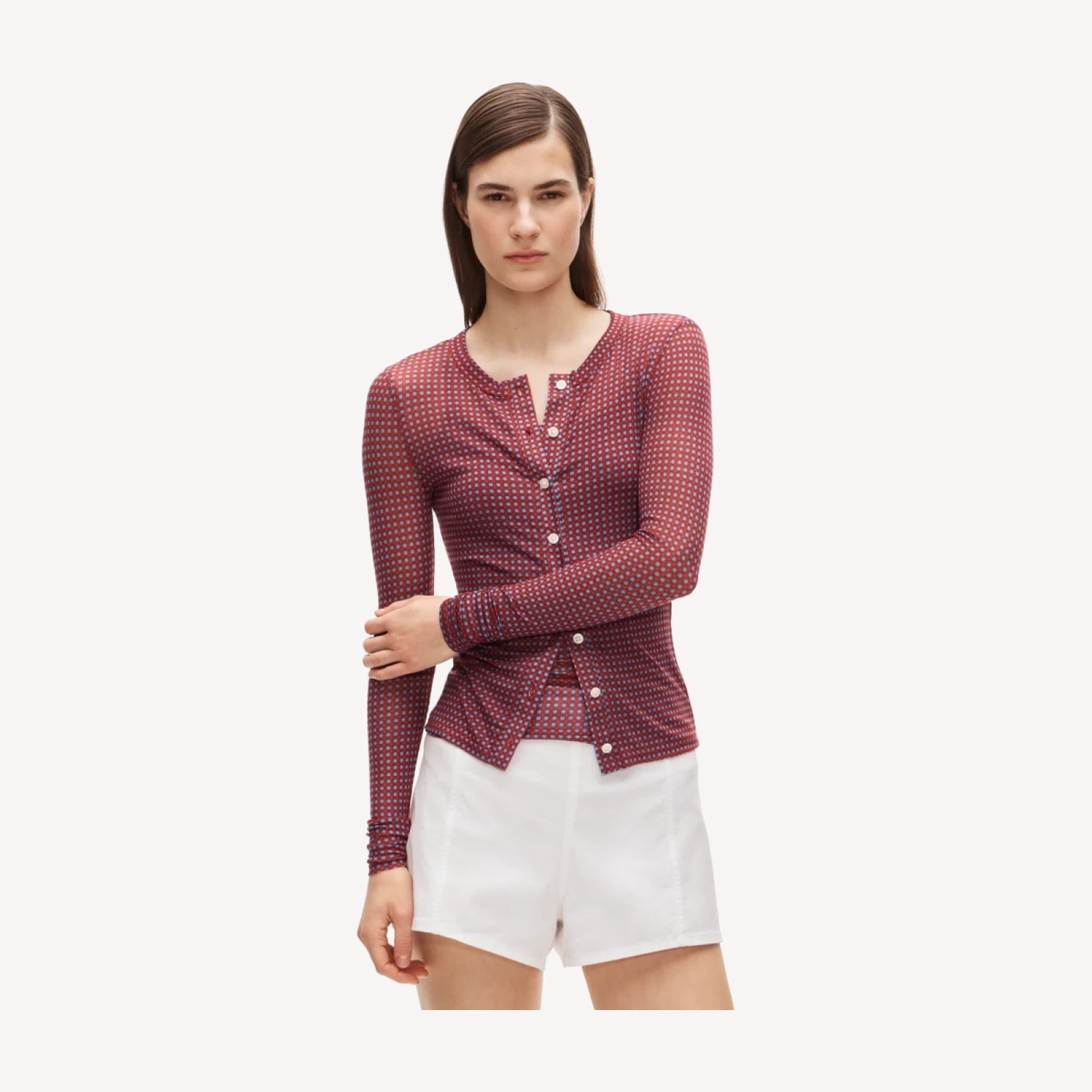 Stretch lyocell-blend cardigan in gingham