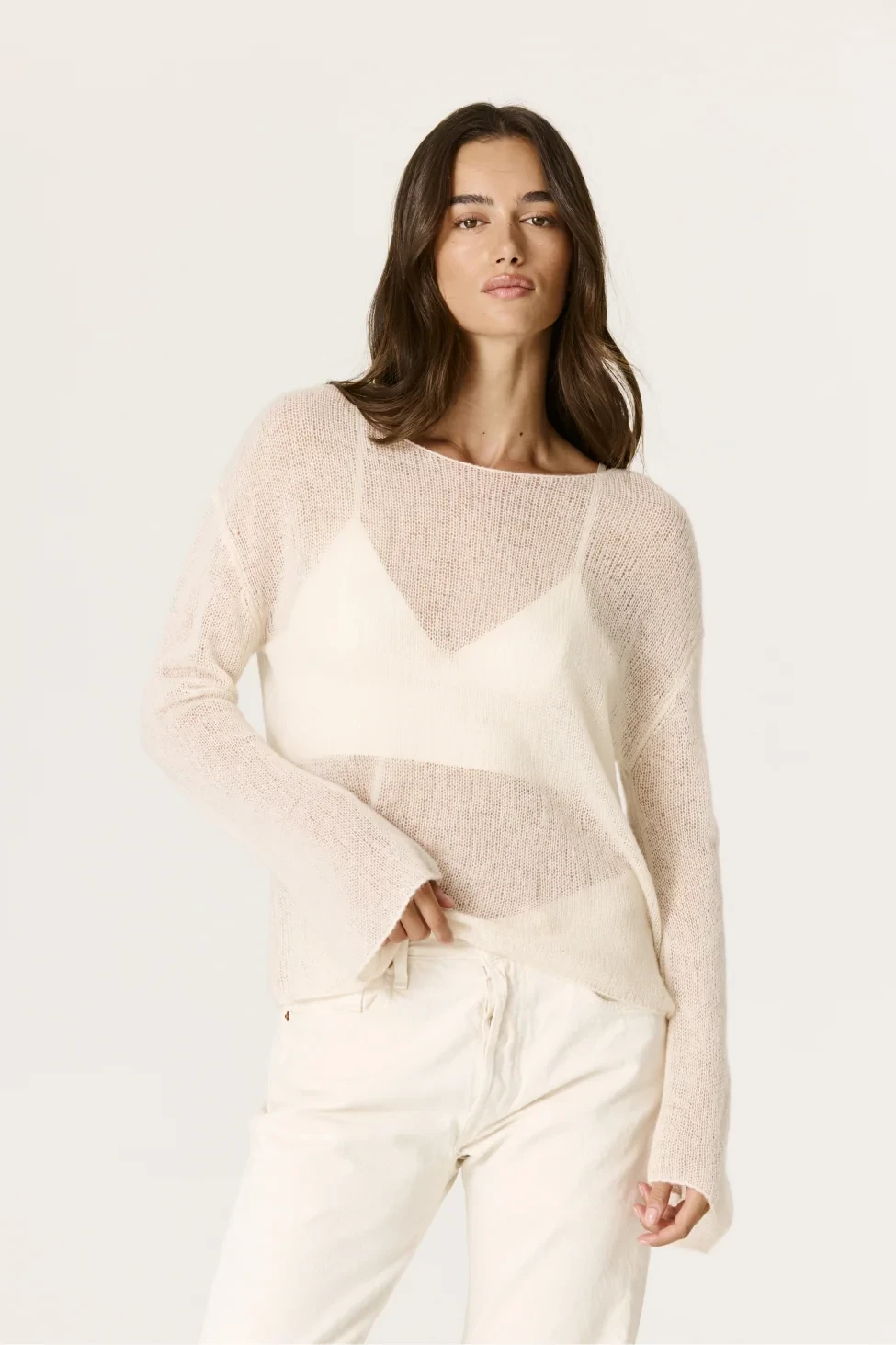 TANYA CASHMERE OPEN KNIT SWEATER - VINTAGE CREAM