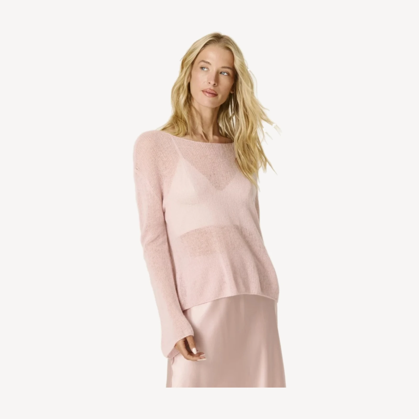 TANYA CASHMERE OPEN KNIT SWEATER - ROSETTE PINK